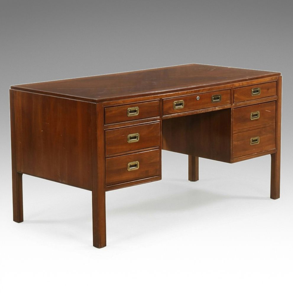 Ethan Allen Campaign Style Cherry Desk, Late 20th Century