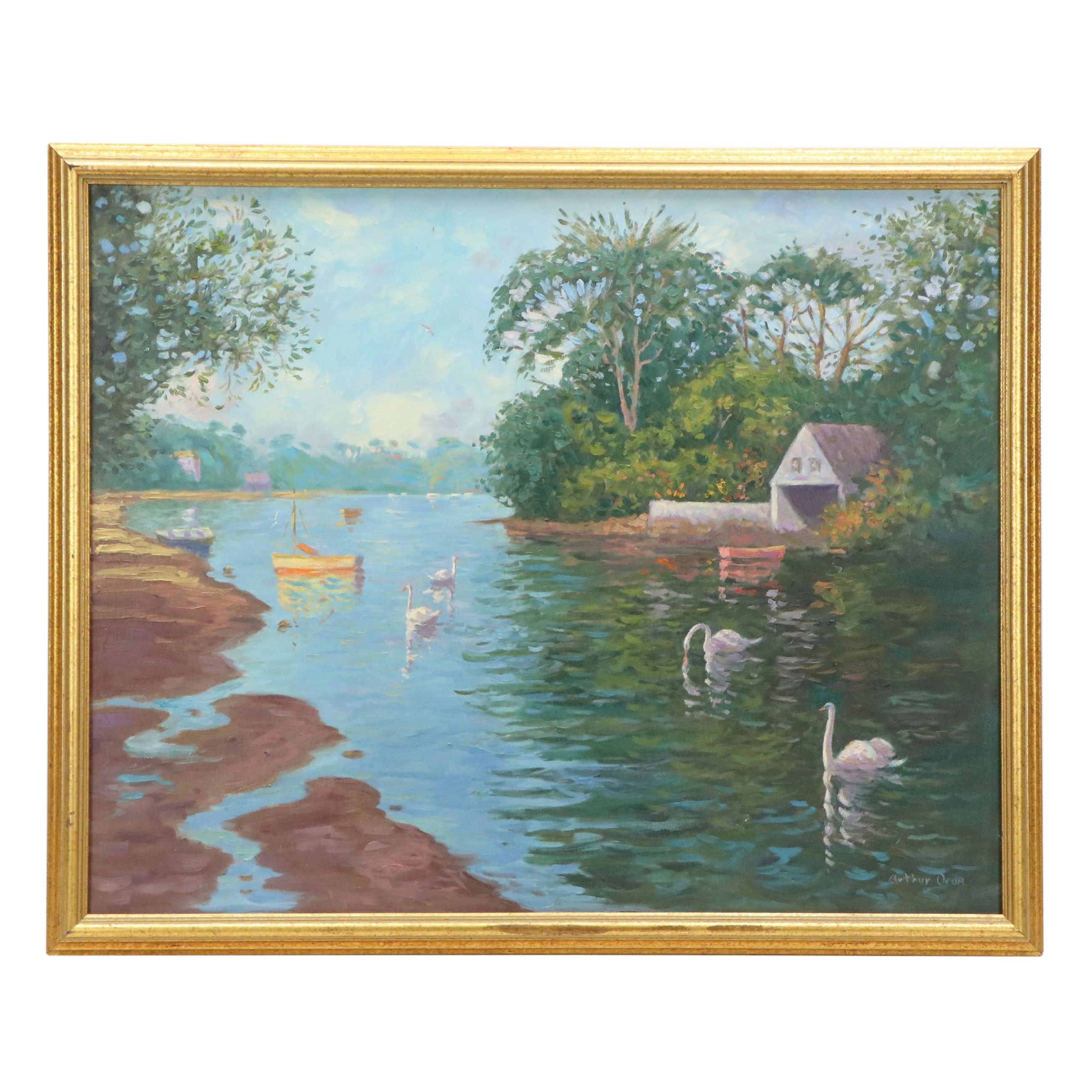 Impressionistic Style Landscape Oil Painting, Late 20th Century