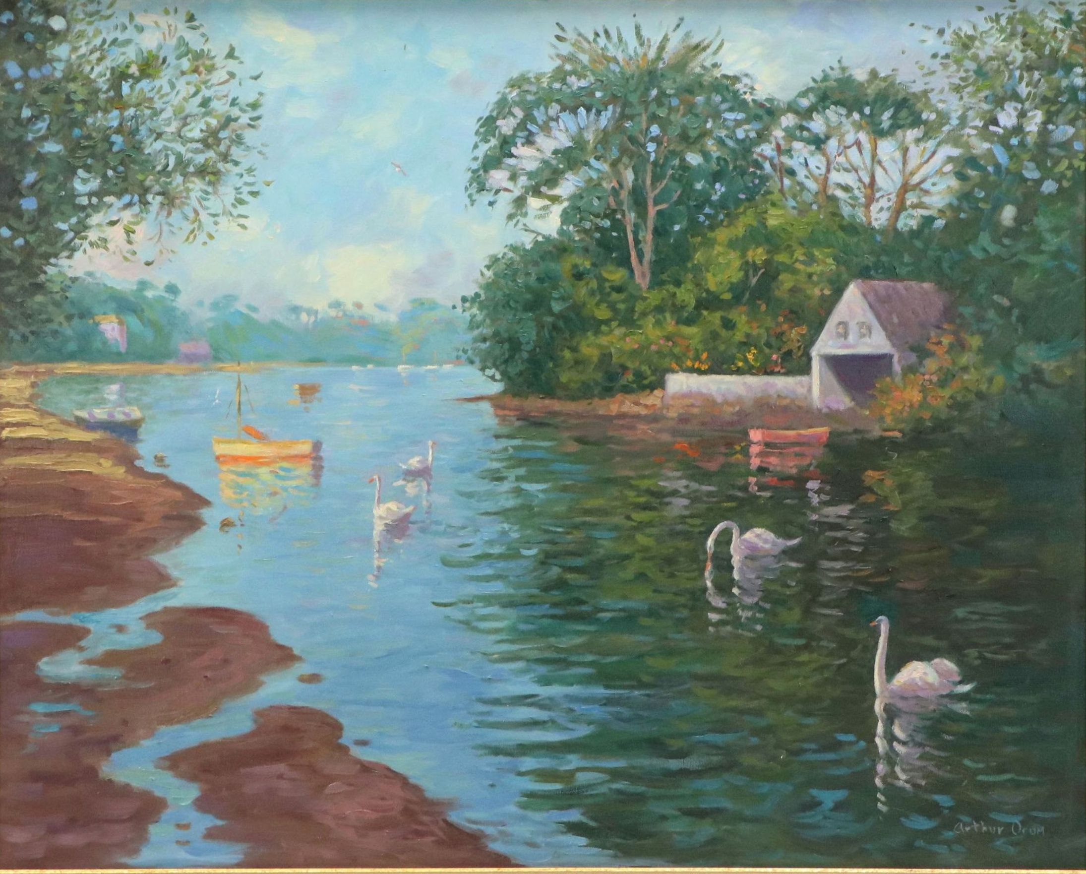 Impressionistic Style Landscape Oil Painting, Late 20th Century