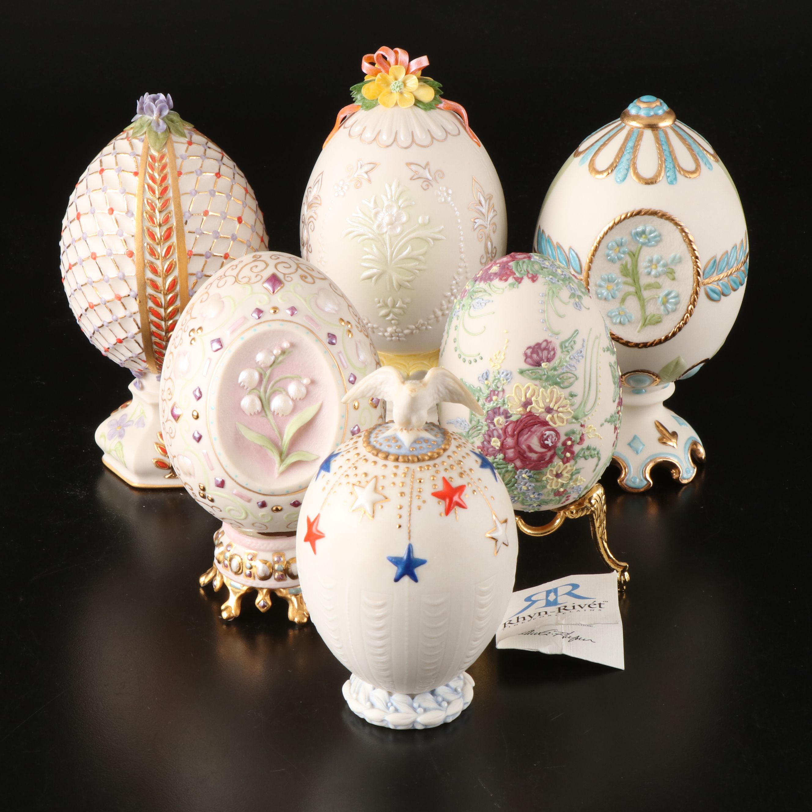 Cybis and Rhyn-Rivet Porcelain Decorative Eggs, Late 20th Century