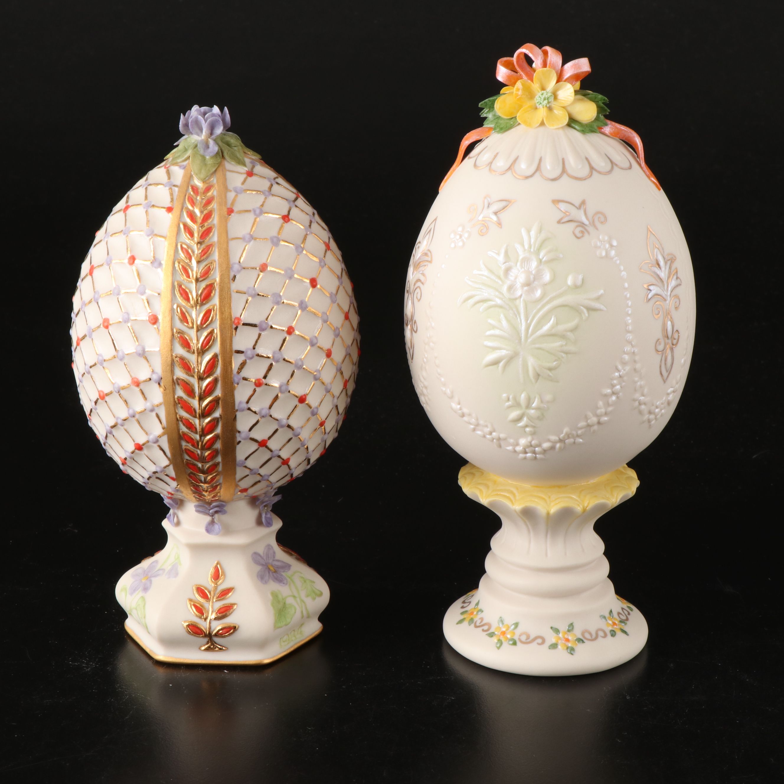Cybis and Rhyn-Rivet Porcelain Decorative Eggs, Late 20th Century