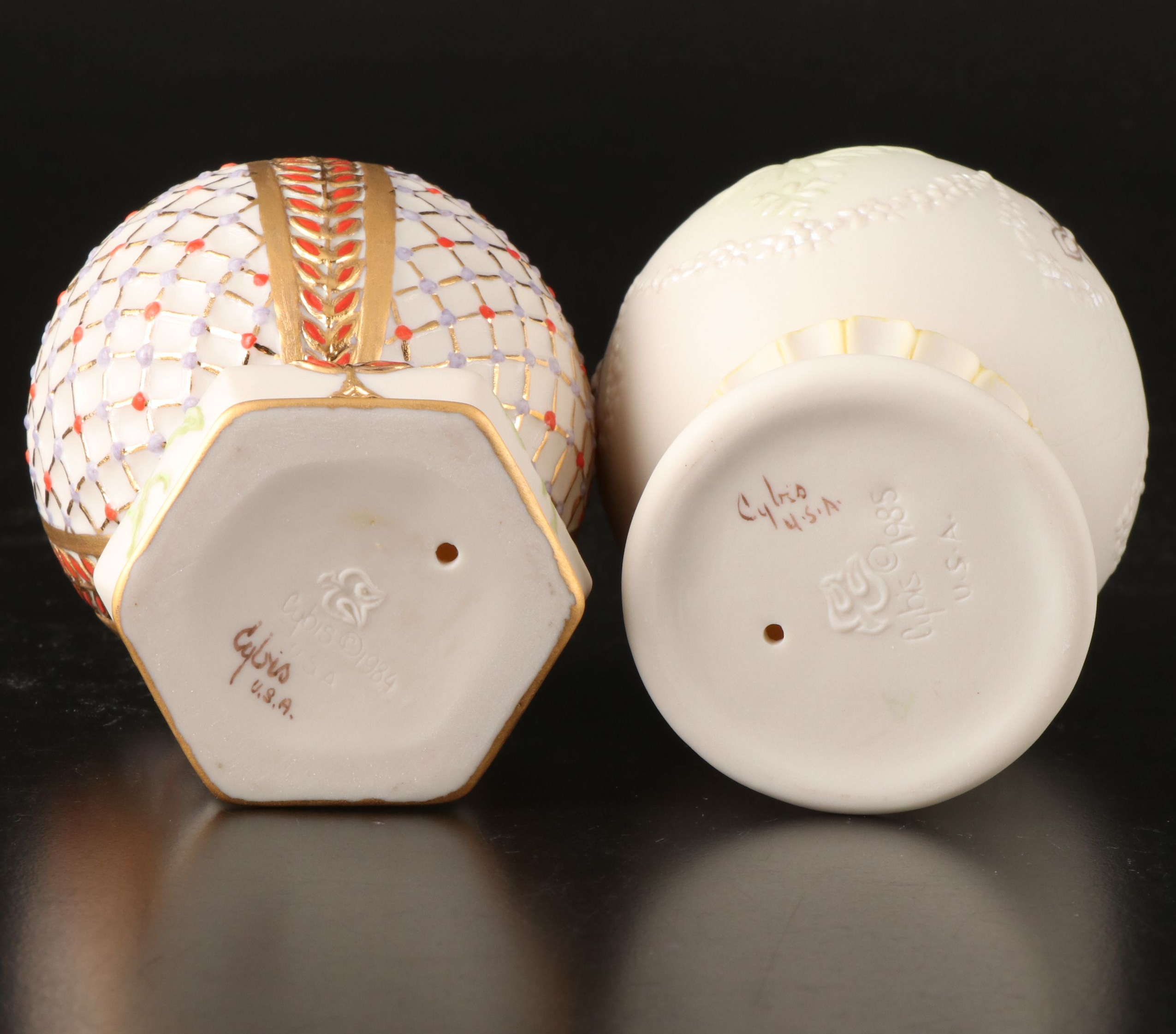 Cybis and Rhyn-Rivet Porcelain Decorative Eggs, Late 20th Century