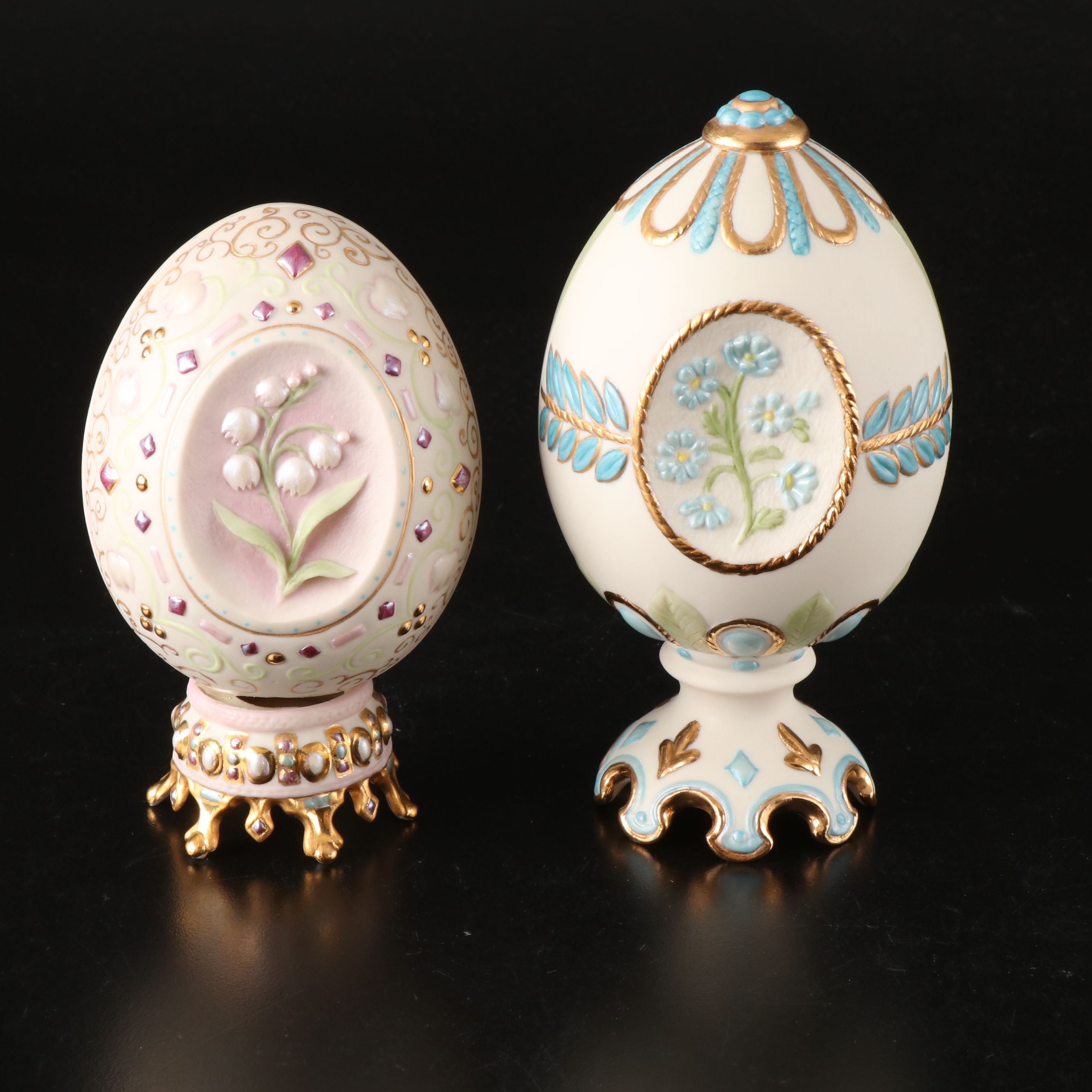 Cybis and Rhyn-Rivet Porcelain Decorative Eggs, Late 20th Century