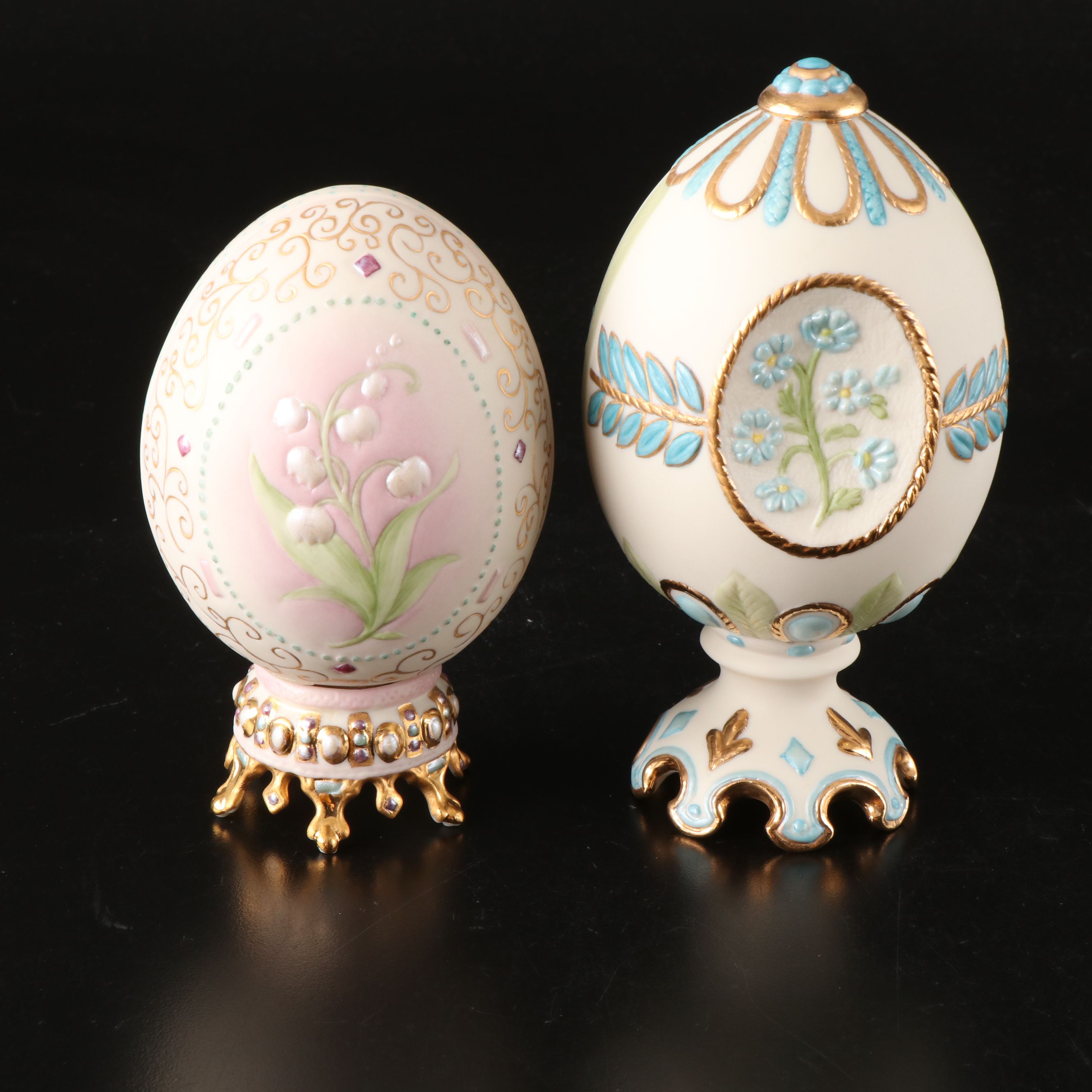Cybis and Rhyn-Rivet Porcelain Decorative Eggs, Late 20th Century