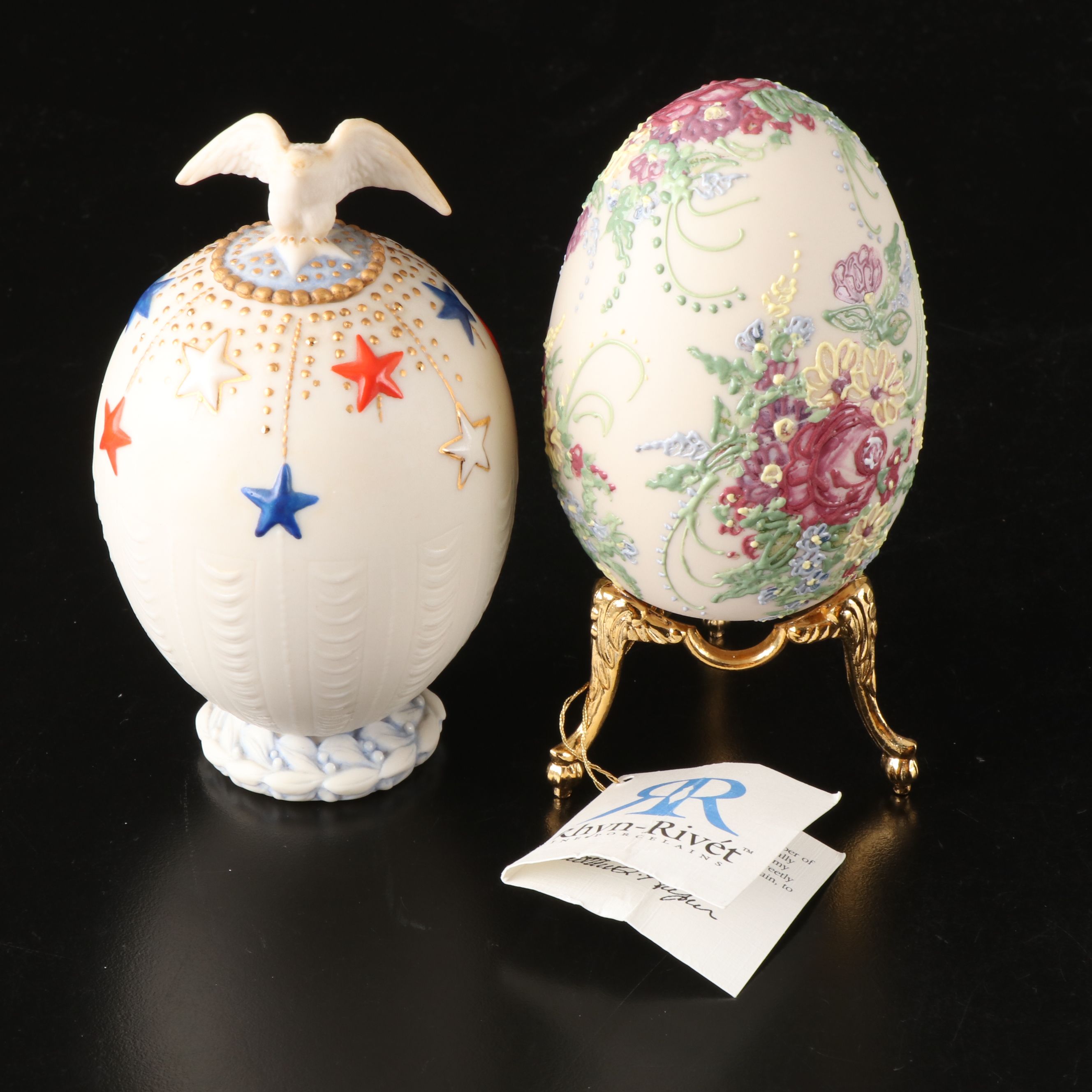 Cybis and Rhyn-Rivet Porcelain Decorative Eggs, Late 20th Century