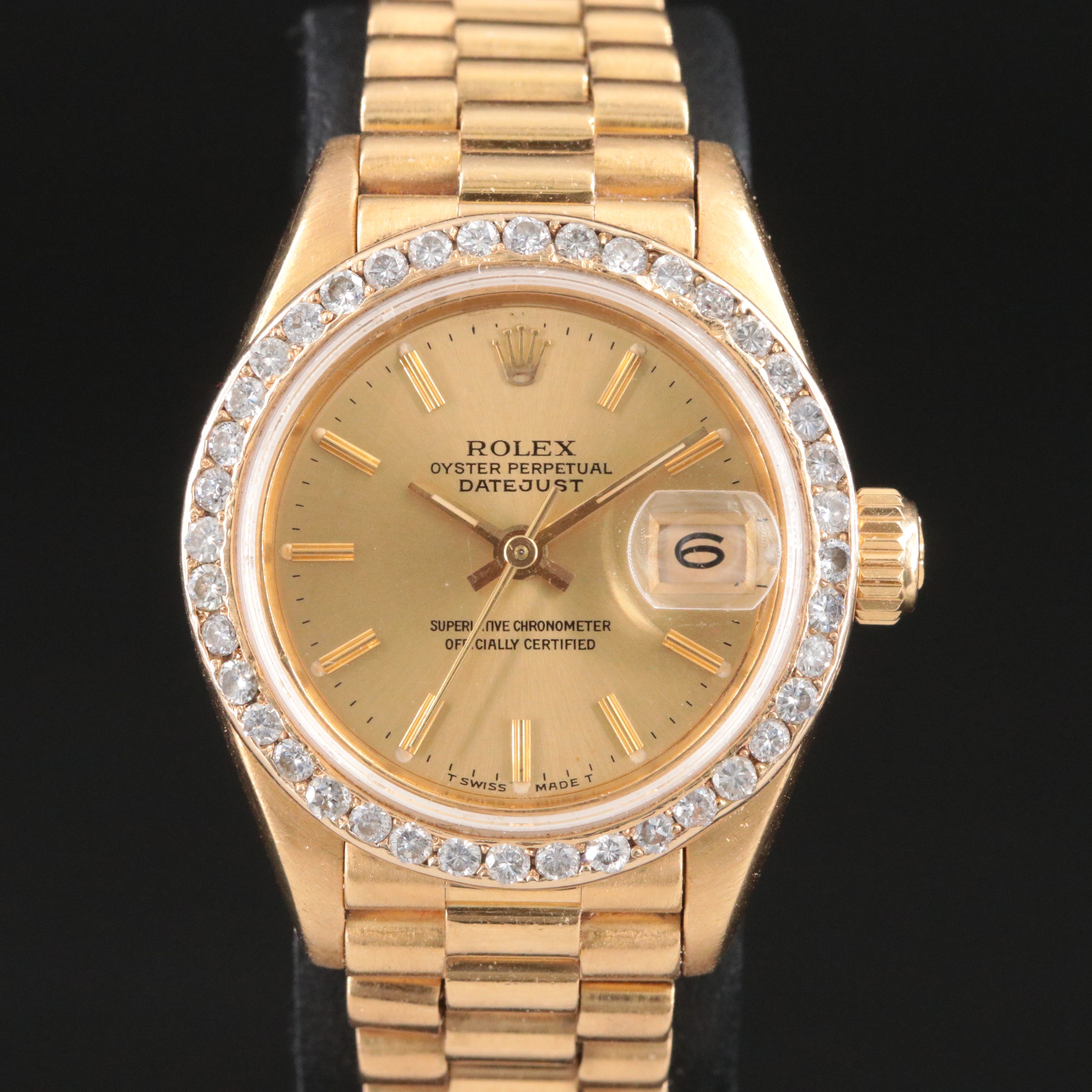 1987 - 1988 Rolex 18K Datejust President Custom Diamond Bezel Model 69178 Watch