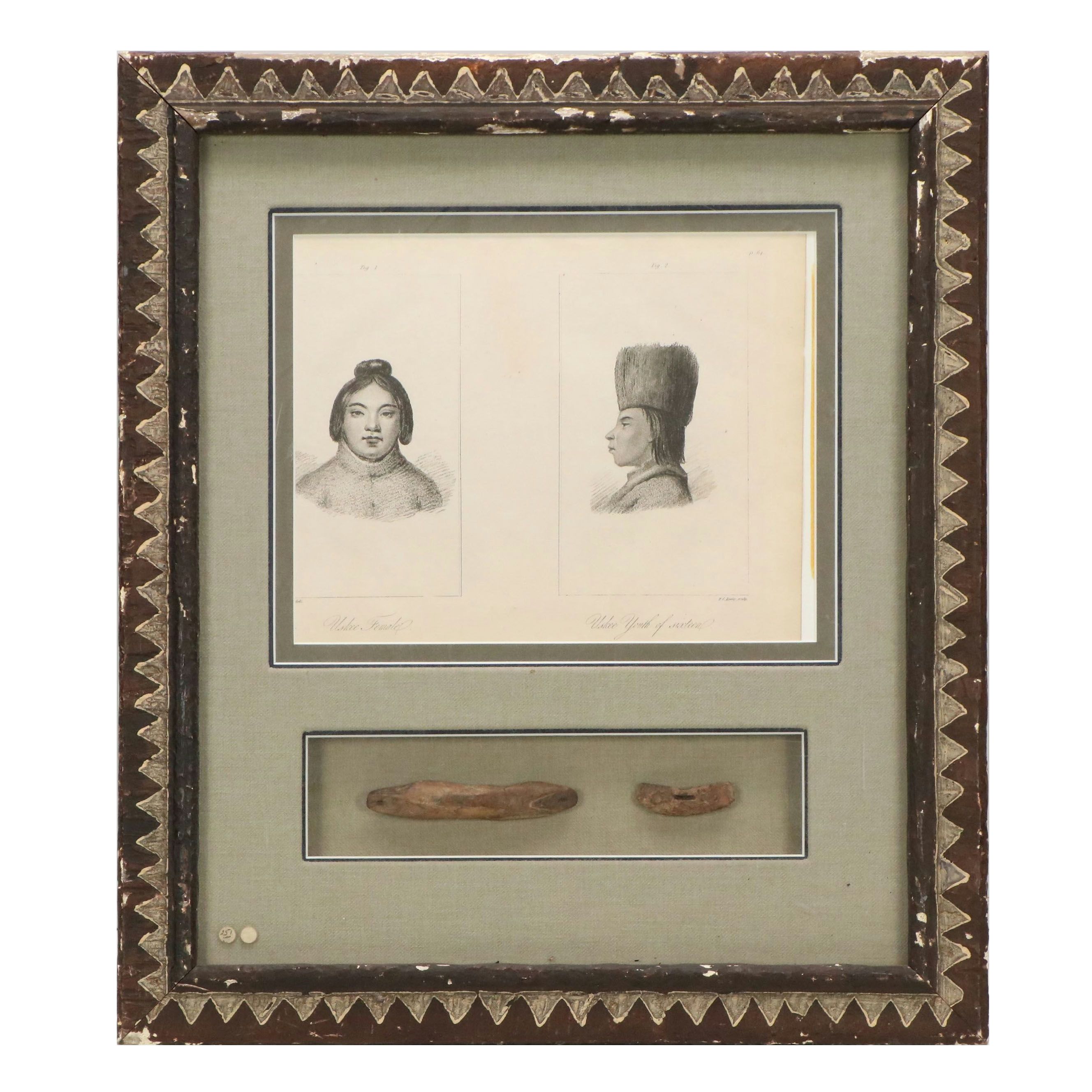 Antique Bookplate Engravings "Uskee Female" and "Uskee Youth of sixteen," 1818