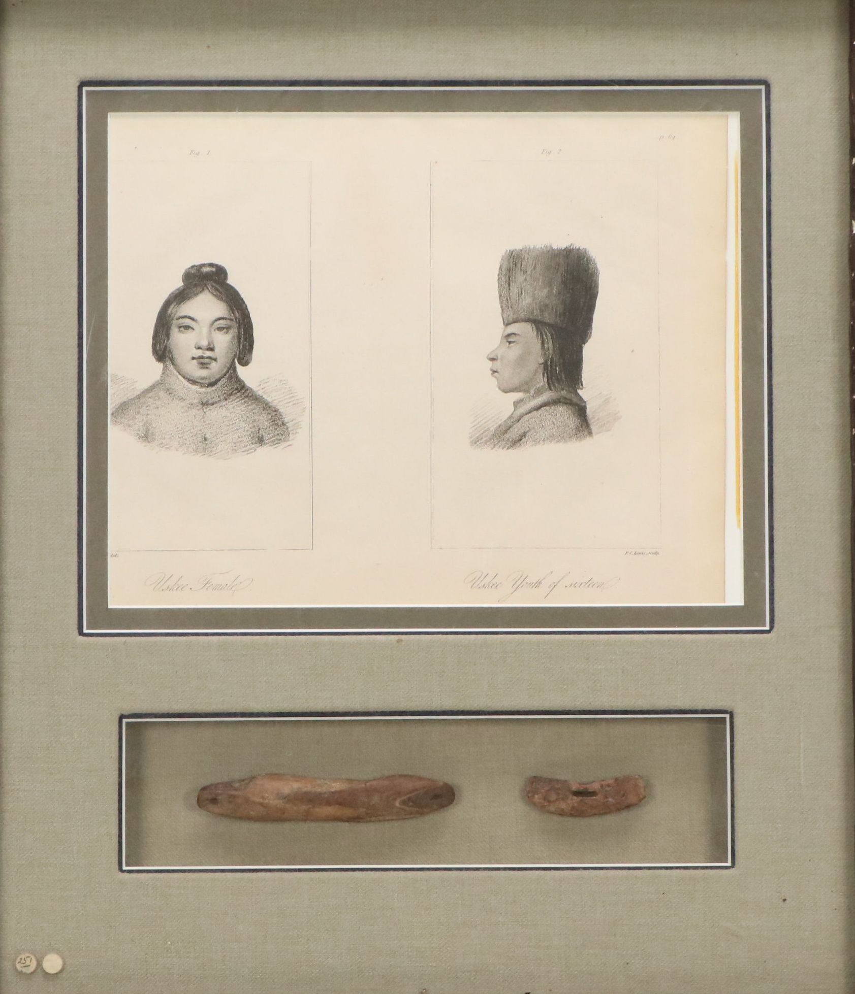 Antique Bookplate Engravings "Uskee Female" and "Uskee Youth of sixteen," 1818