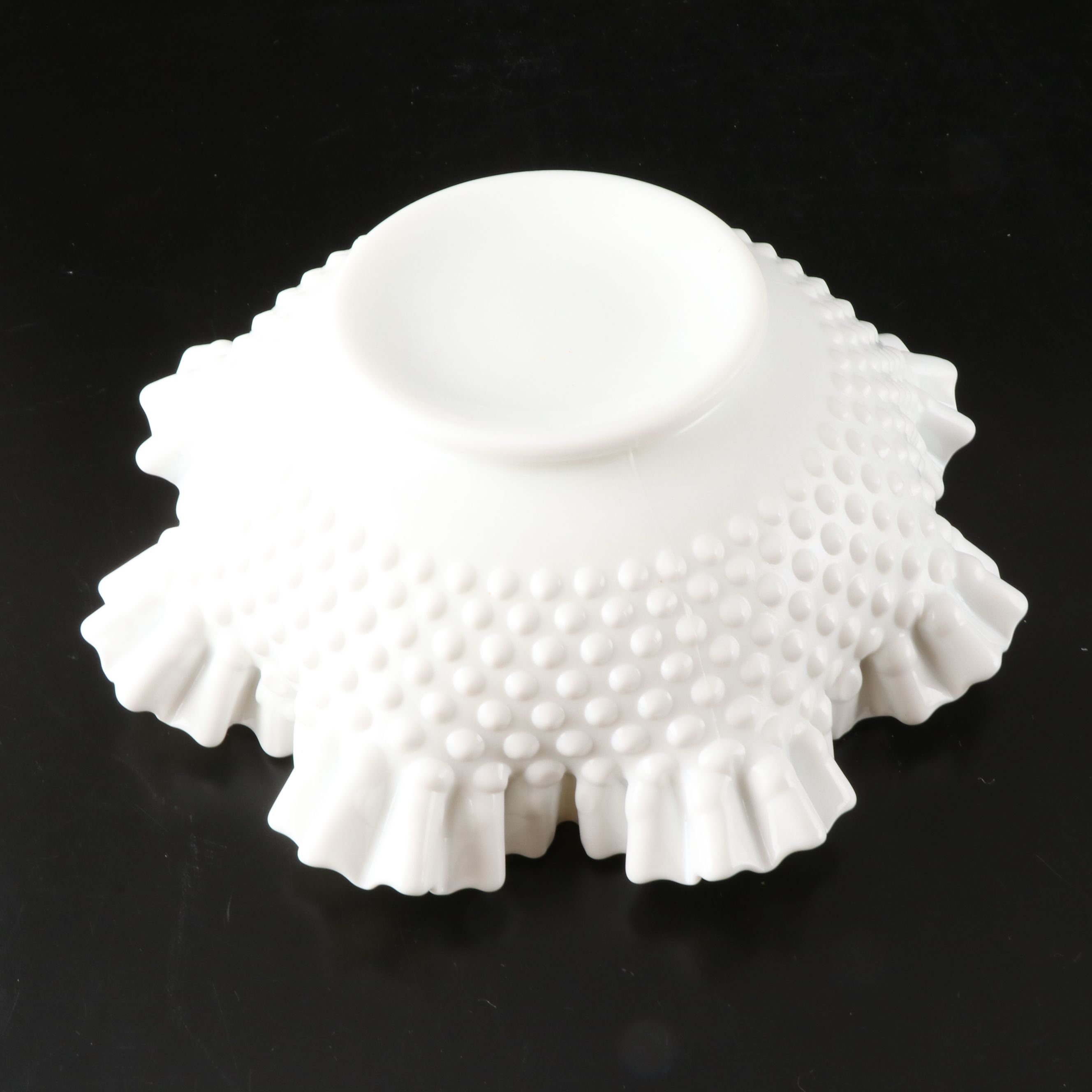 Fenton Hobnail Milk Glass Epergnes with Ruffled Edge Bowls, Mid to Late 20th C.