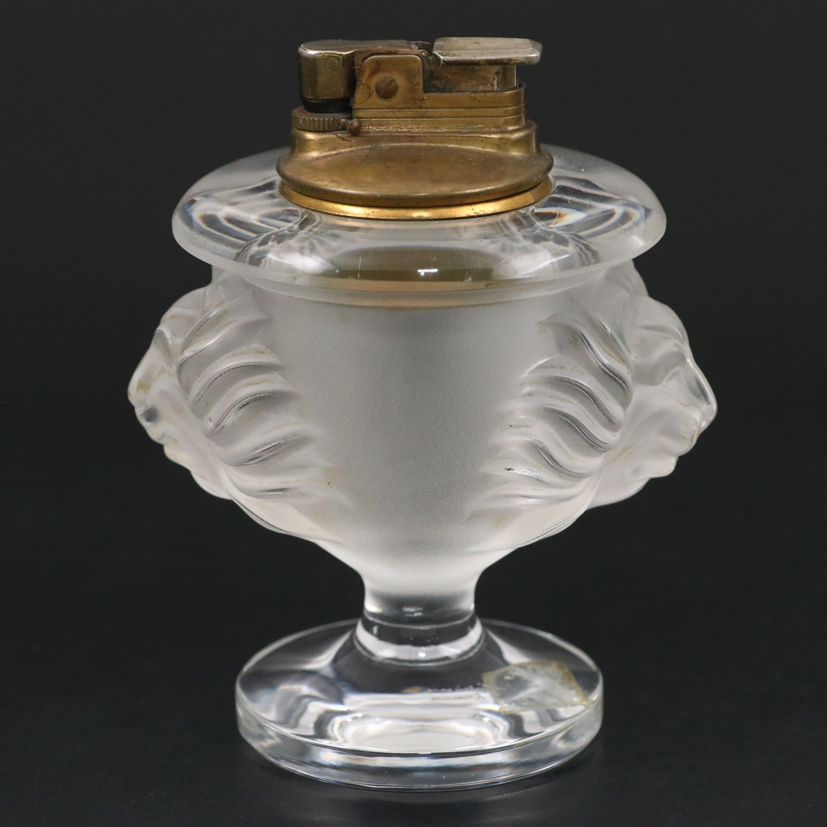 Vintage Lalique "Tete de Lion" Frosted Crystal Table Lighter