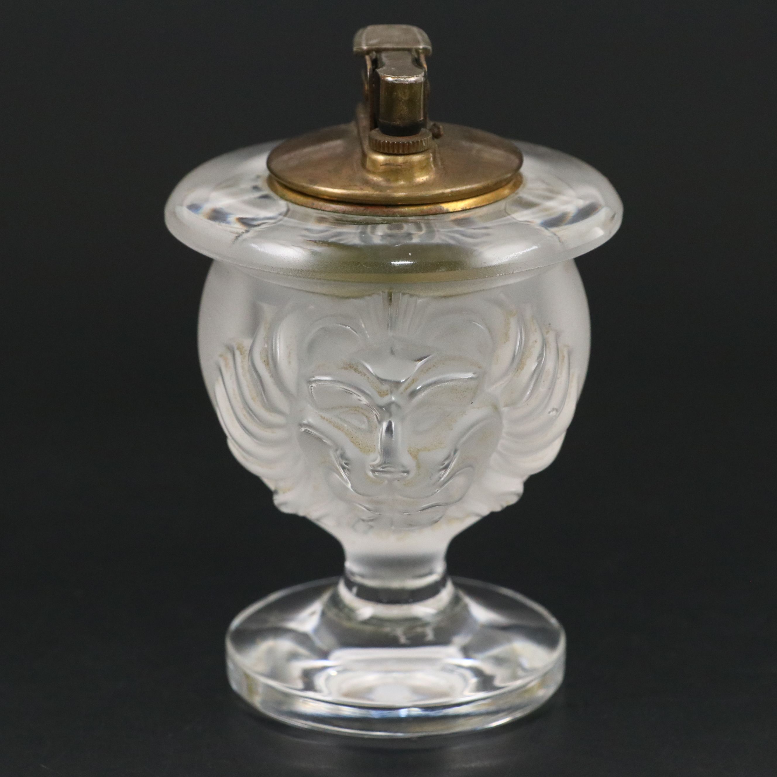 Vintage Lalique "Tete de Lion" Frosted Crystal Table Lighter