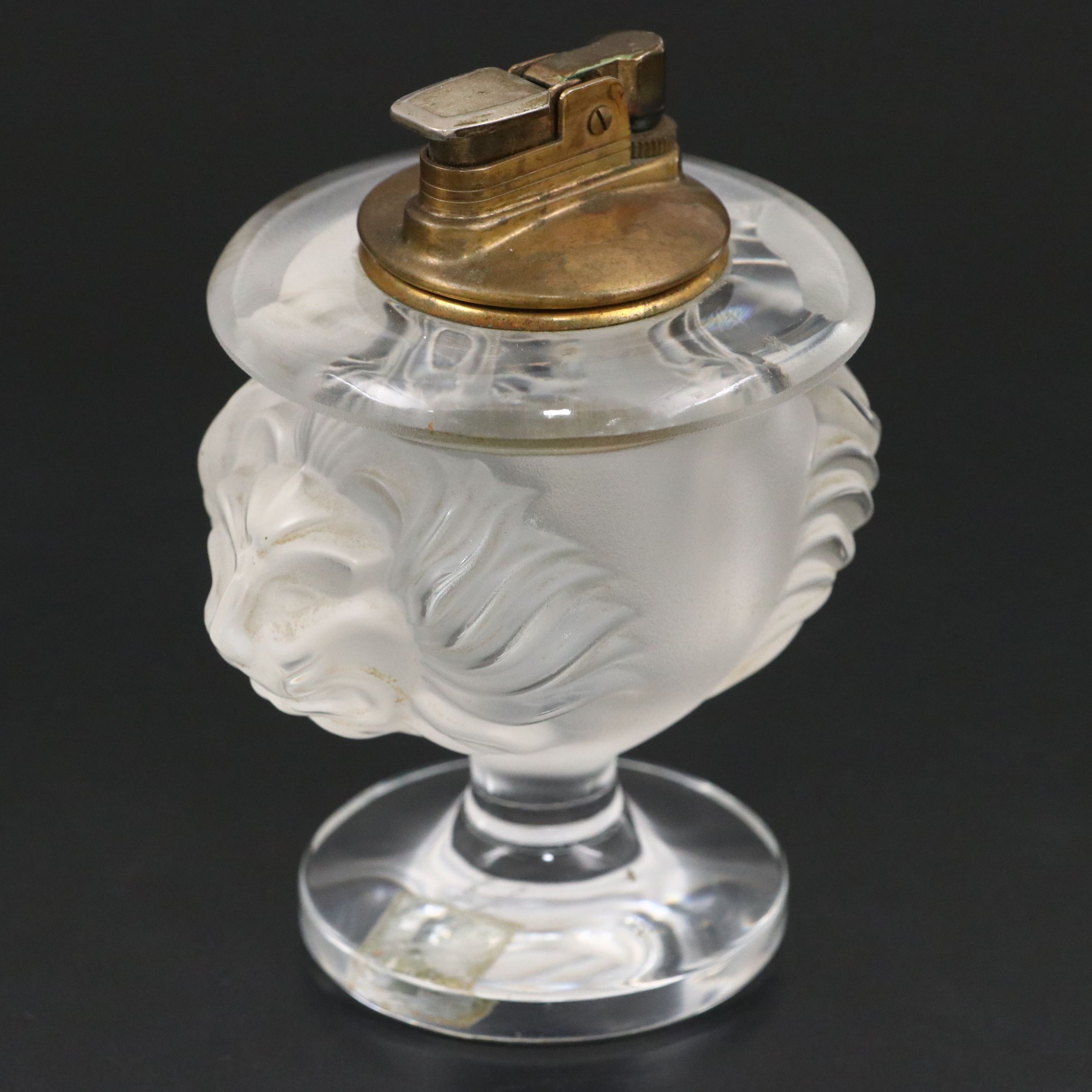 Vintage Lalique "Tete de Lion" Frosted Crystal Table Lighter