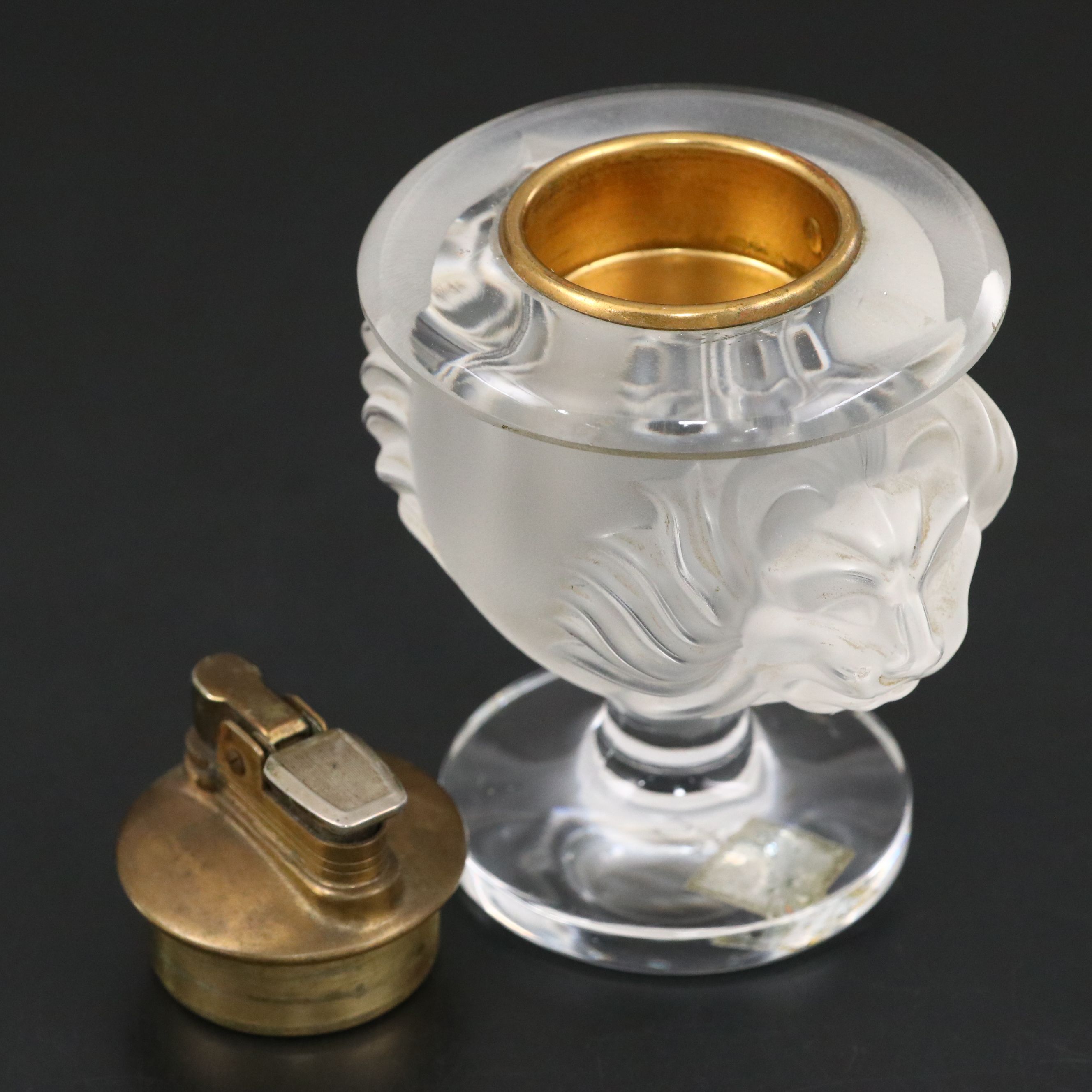 Vintage Lalique "Tete de Lion" Frosted Crystal Table Lighter