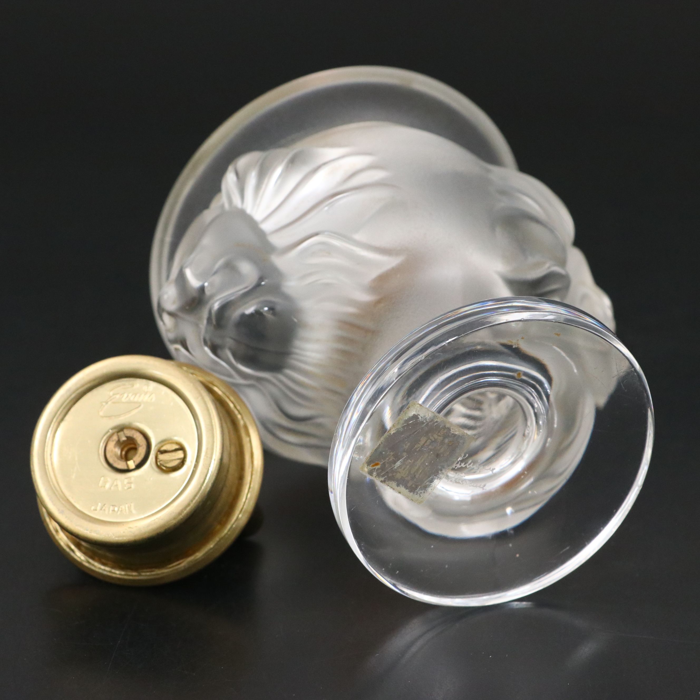 Vintage Lalique "Tete de Lion" Frosted Crystal Table Lighter