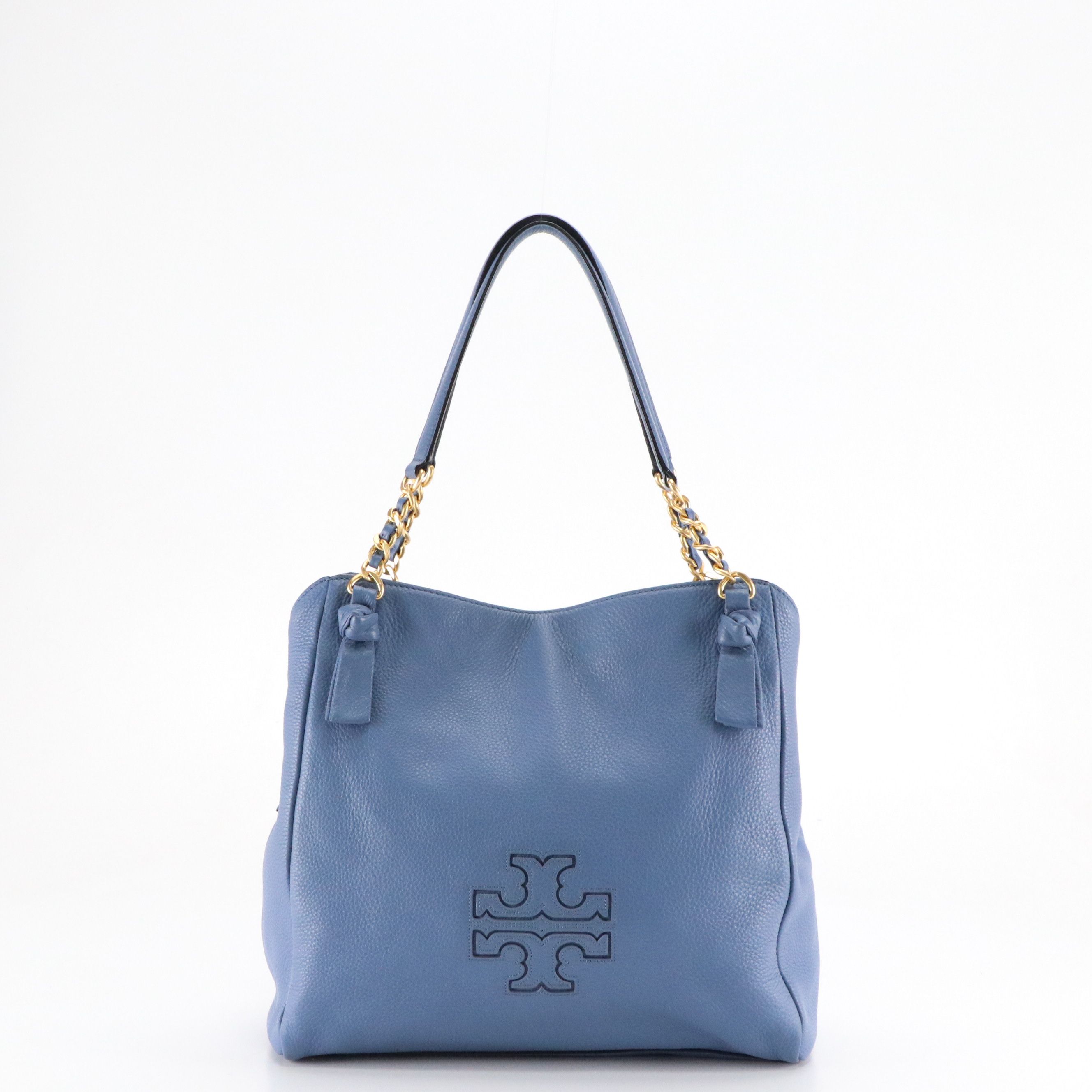 Tory Burch Small Harper Tote Bag in Blue Grained Leather