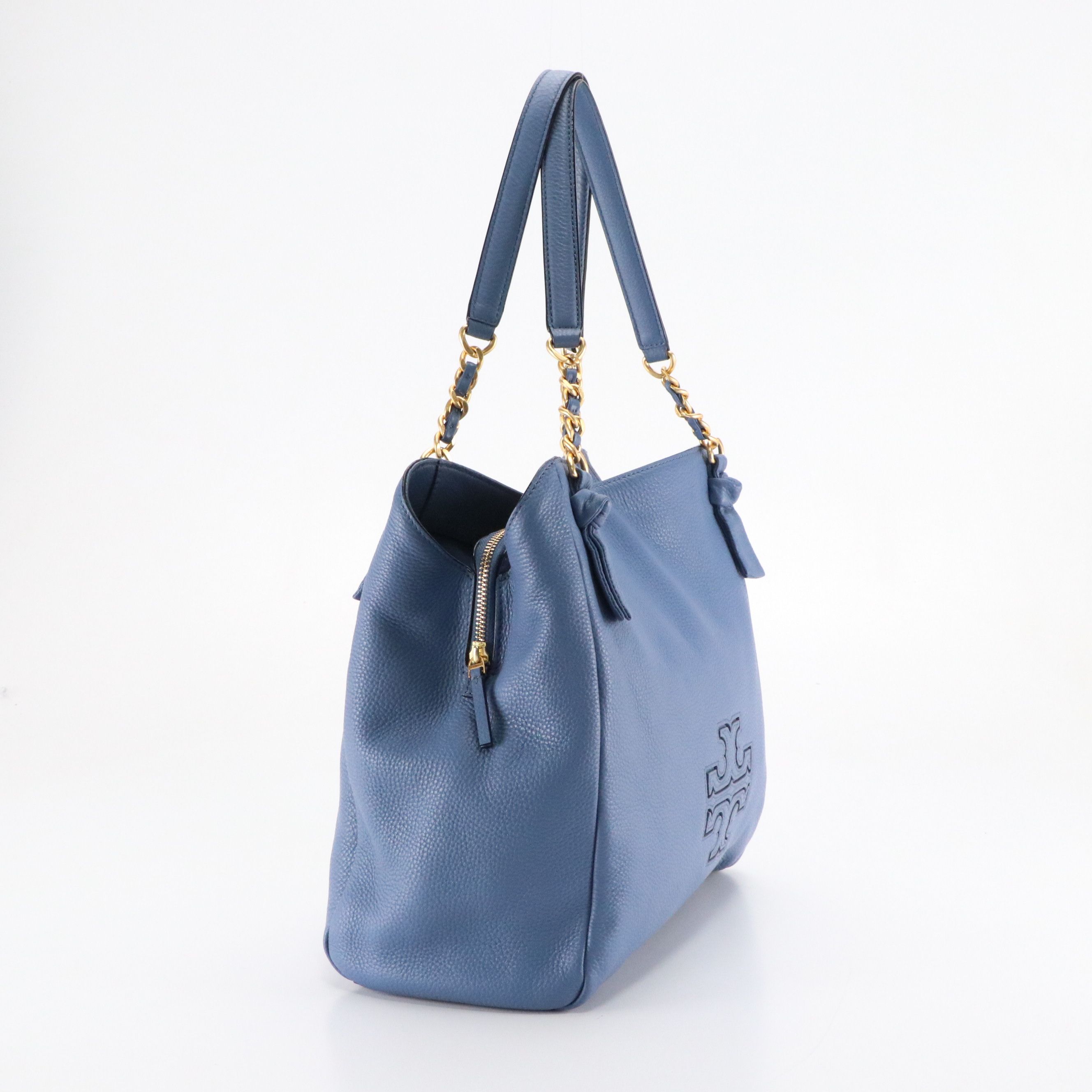 Tory Burch Small Harper Tote Bag in Blue Grained Leather
