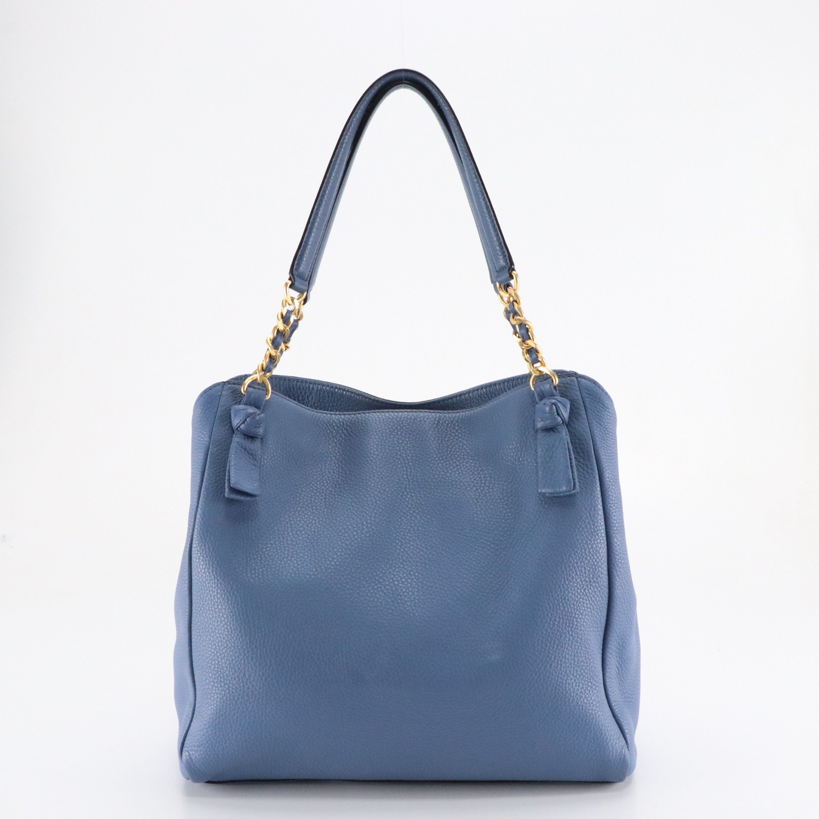 Tory Burch Small Harper Tote Bag in Blue Grained Leather