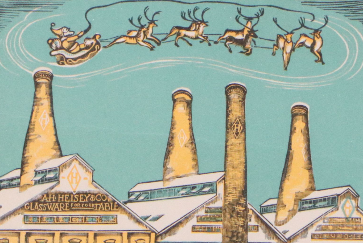 Christmas Card Lithograph "Merry Christmas / A.H. Heisey & Co."