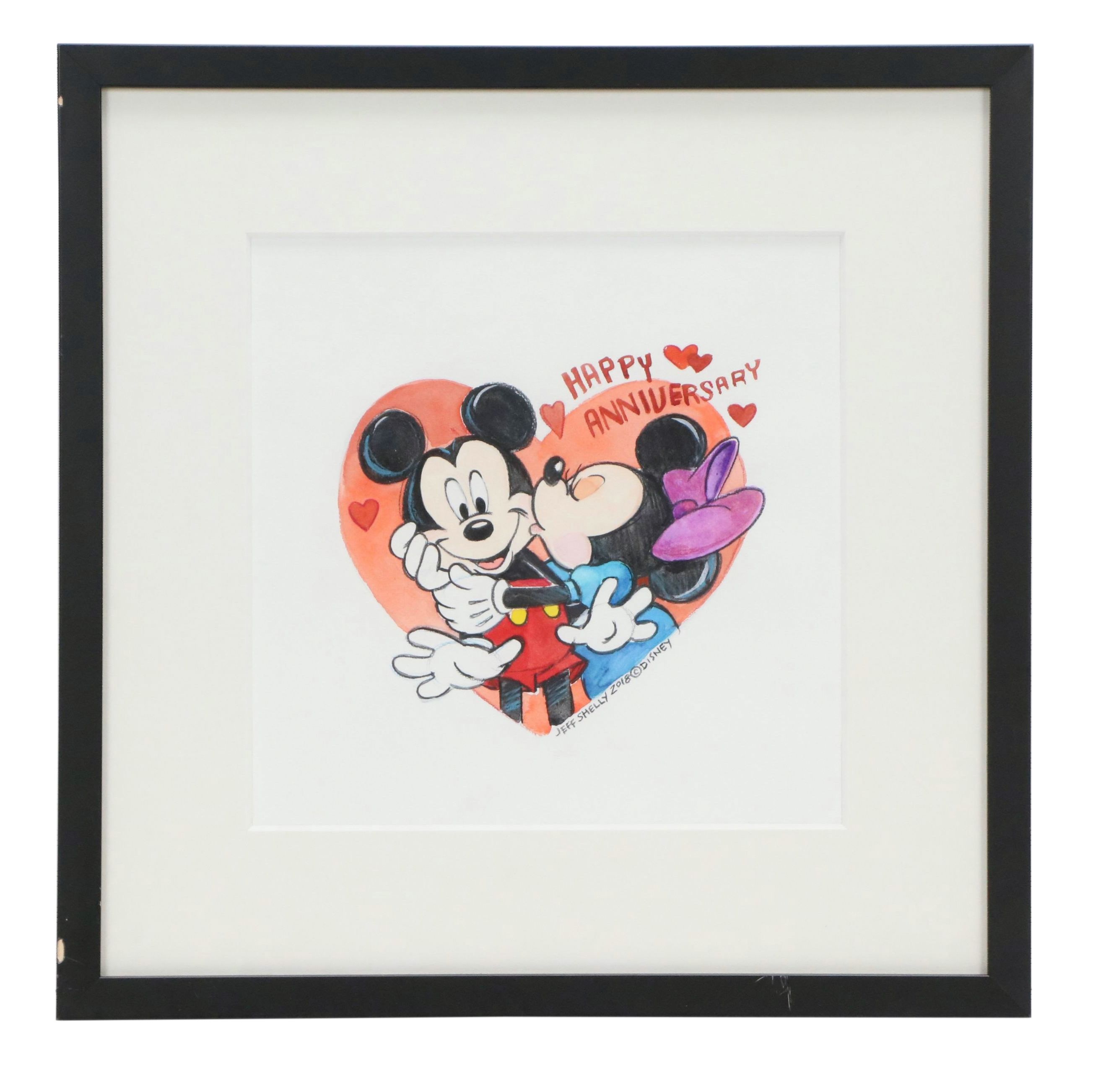 Jeff Shelly for Disney Mixed Media Drawing of Mickey and Minnie Mouse, 2018