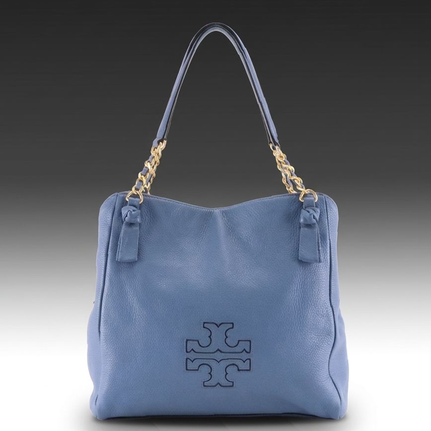 Tory Burch Small Harper Tote Bag in Blue Grained Leather