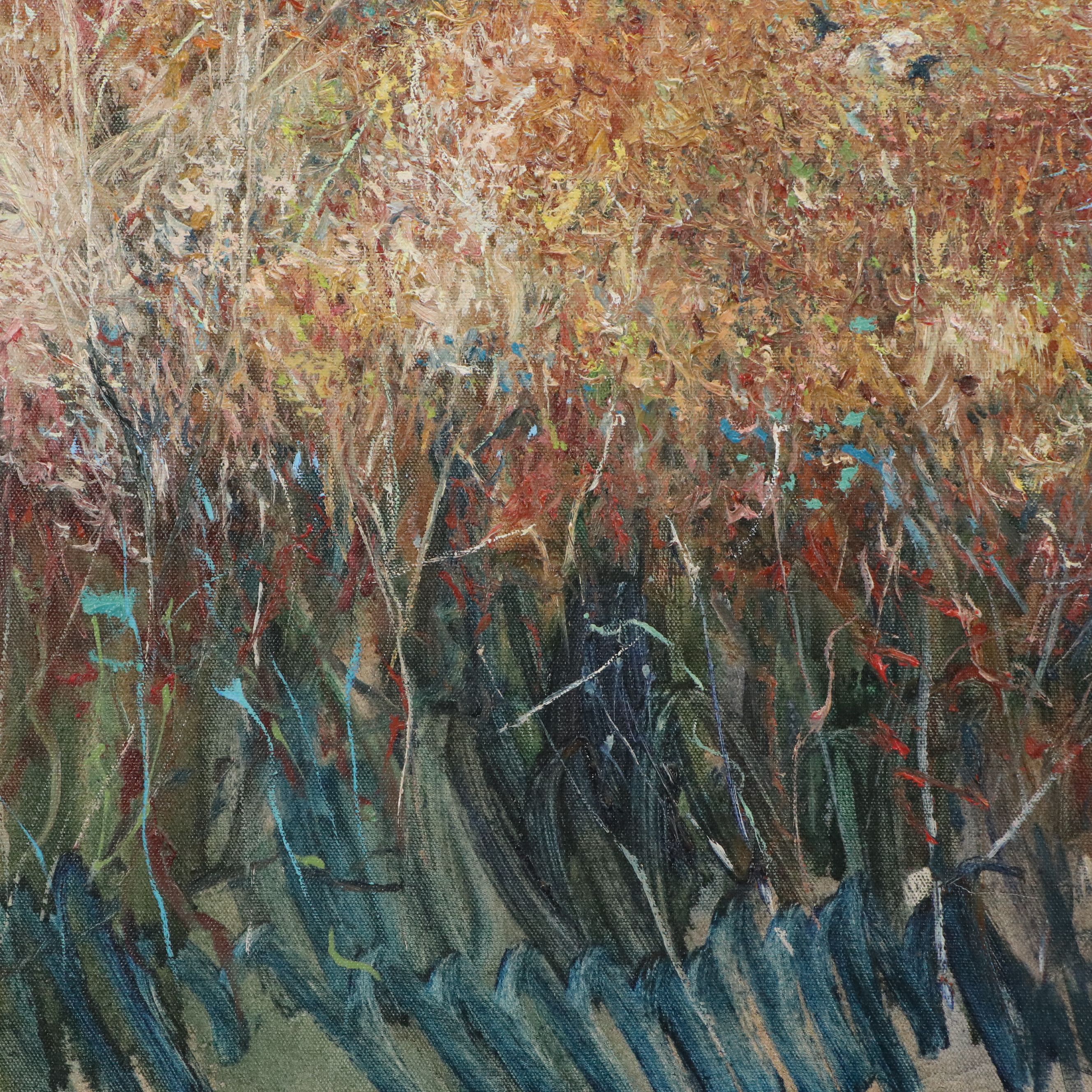 Antonio Joseph Mendez Oil Painting of Abstracted Tall Grass, 1990