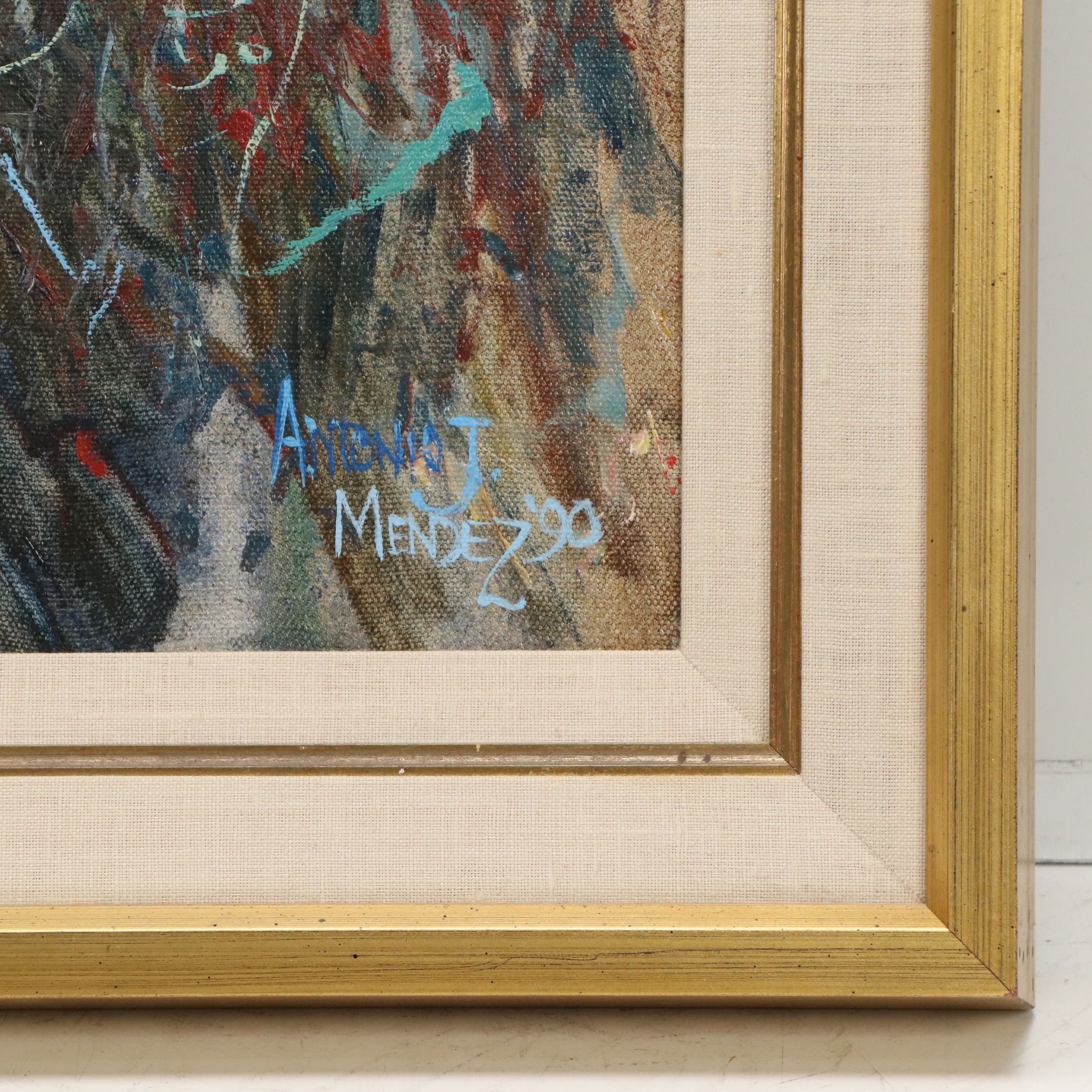 Antonio Joseph Mendez Oil Painting of Abstracted Tall Grass, 1990