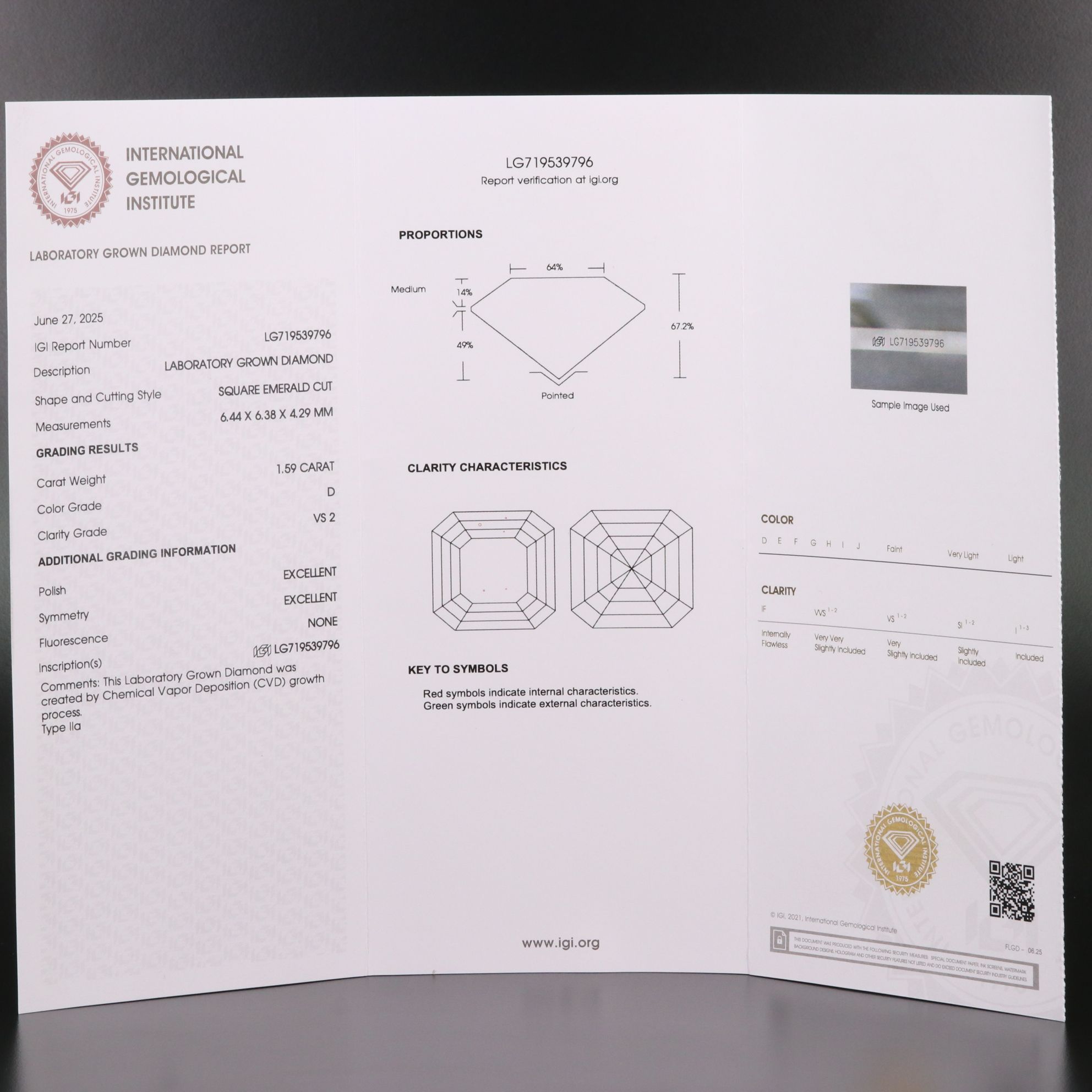 Loose 1.59 CT Lab Grown Diamond with IGI Report