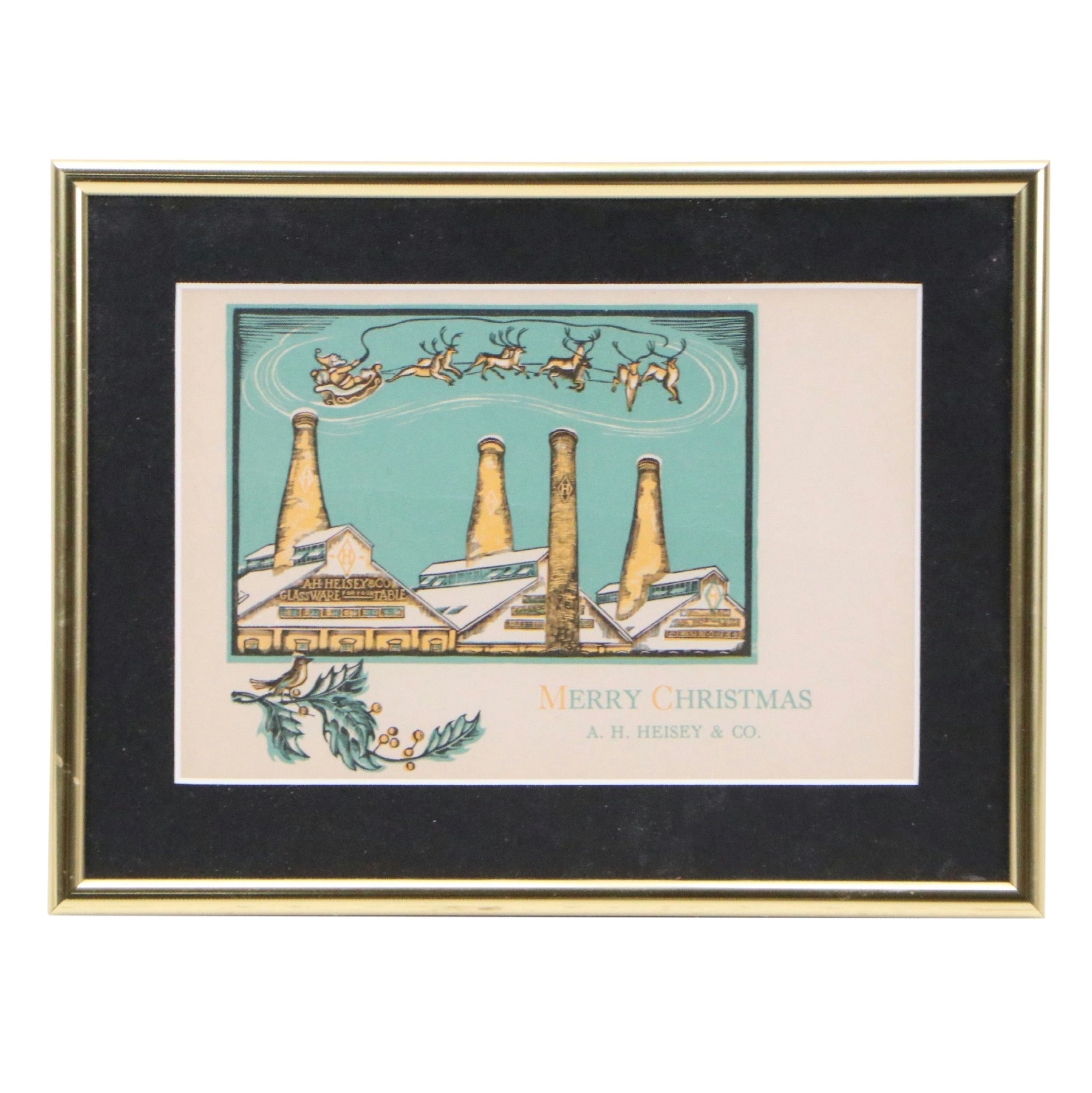 Christmas Card Lithograph "Merry Christmas / A.H. Heisey & Co."