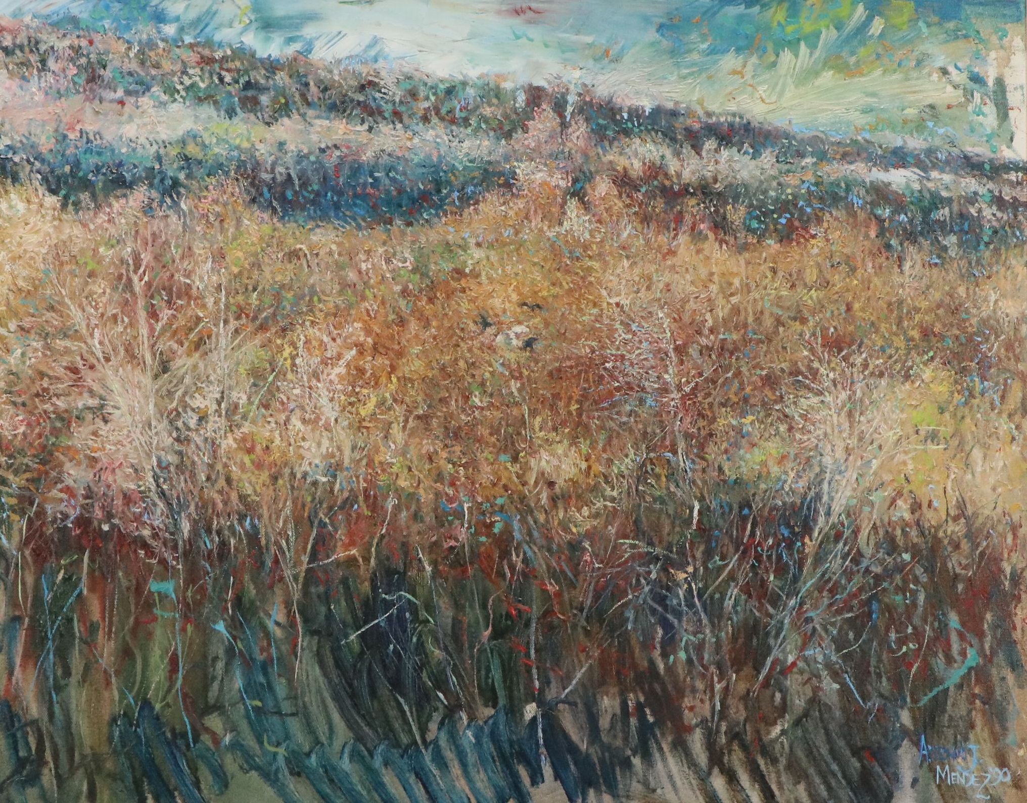 Antonio Joseph Mendez Oil Painting of Abstracted Tall Grass, 1990