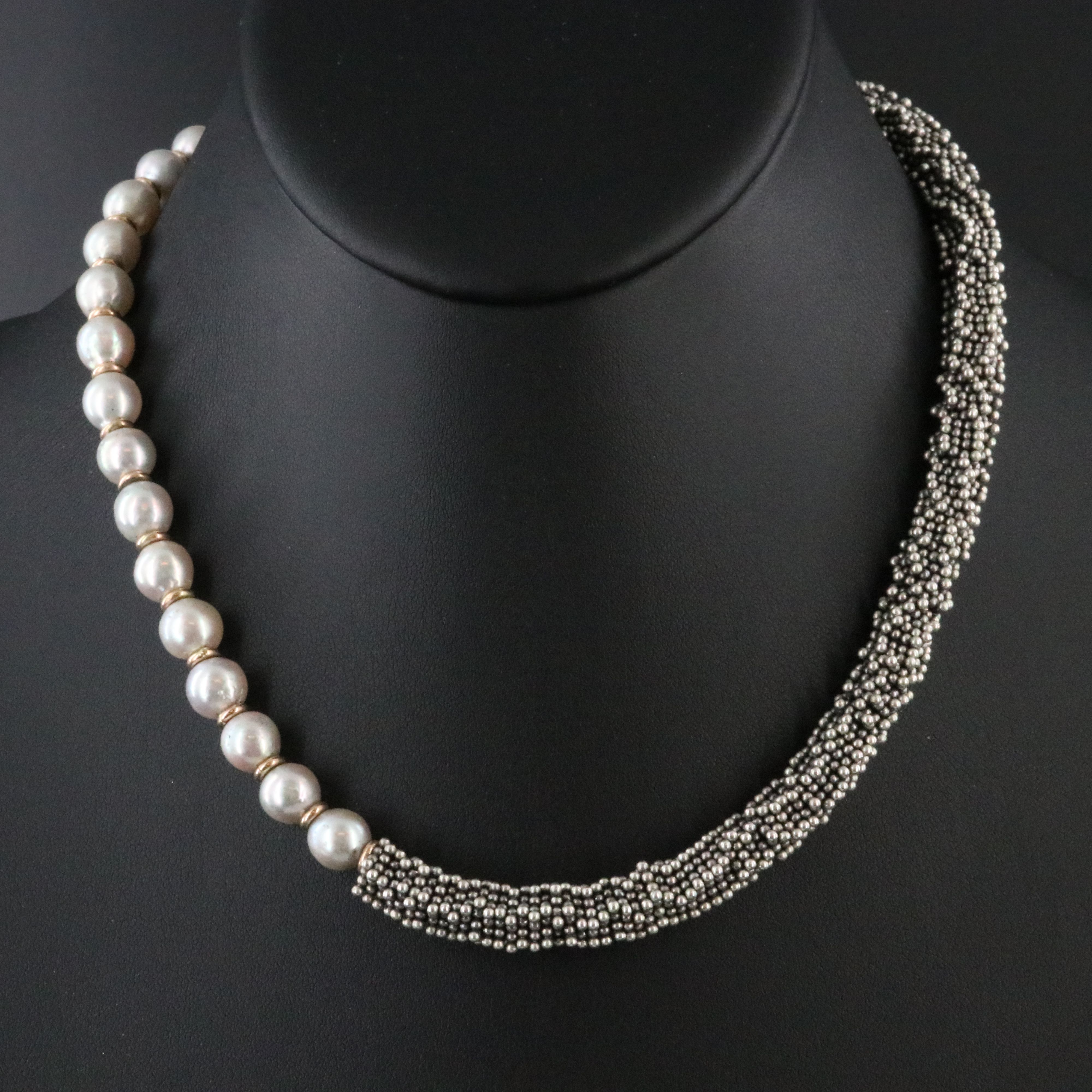 Michael Dawkins Sterling Pearl and Black Onyx Disc Bead Necklace