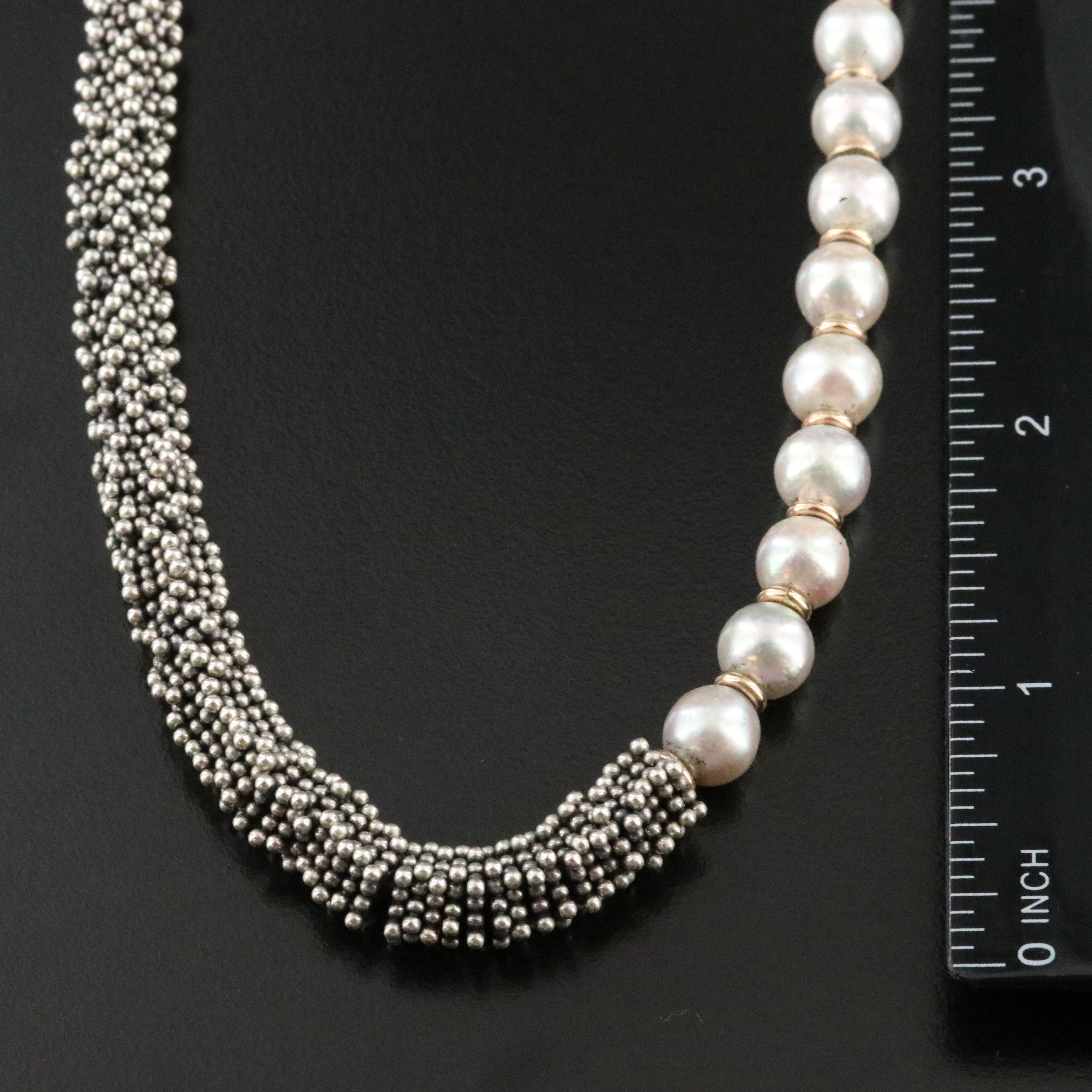 Michael Dawkins Sterling Pearl and Black Onyx Disc Bead Necklace