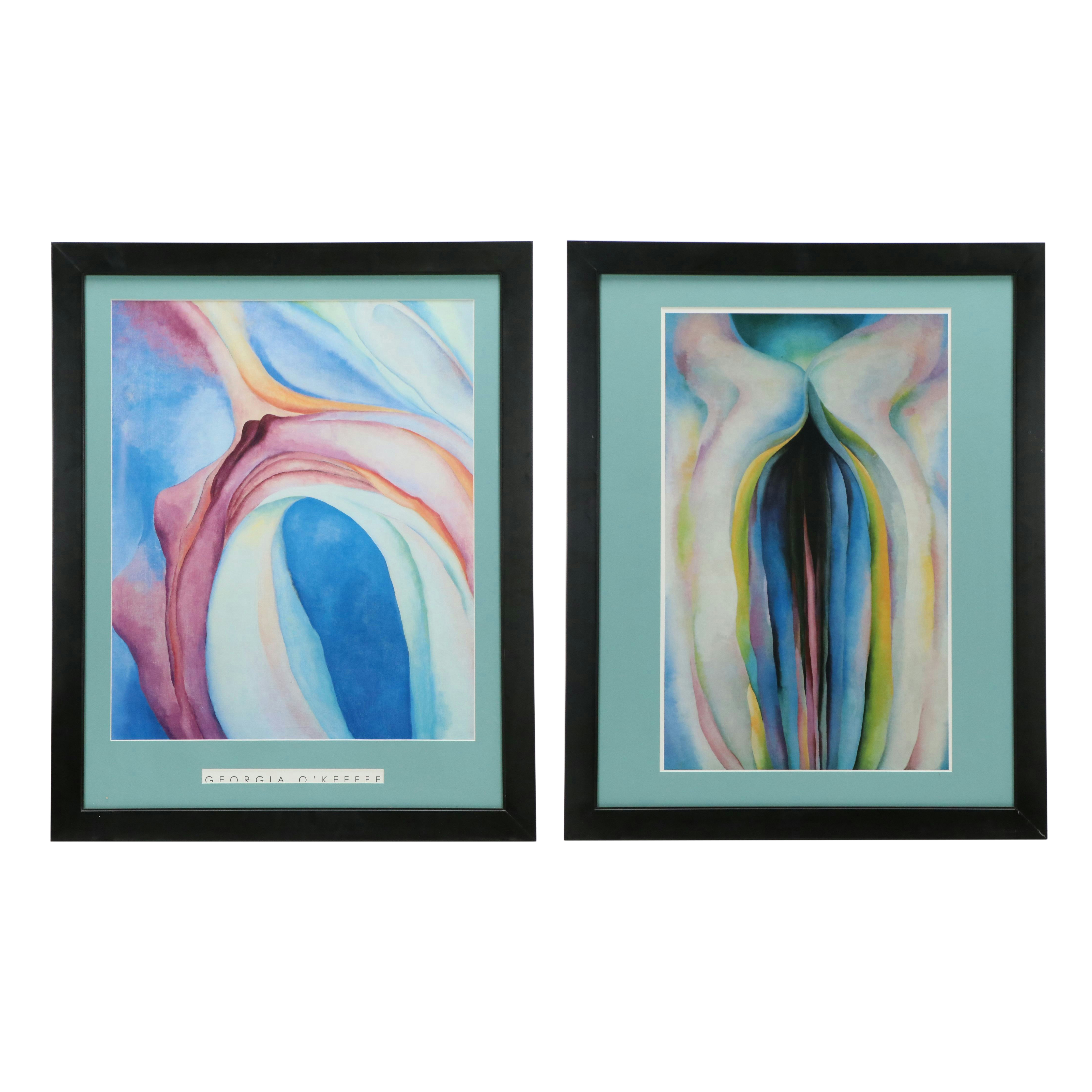 After Georgia O'Keefe Pink and Blue Offset Lithograph Duo, Late 20th Century