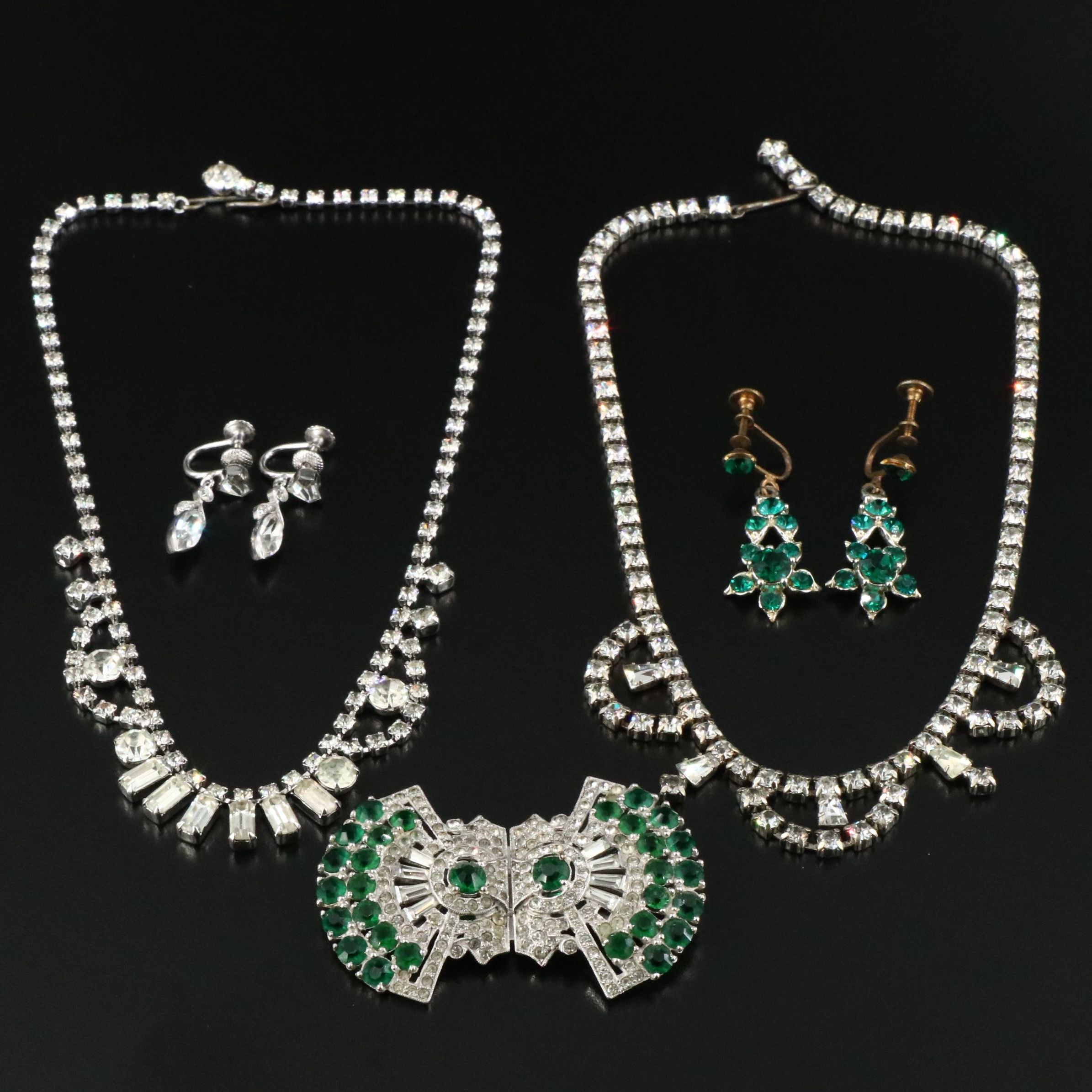 Vintage Rhinestone Jewelry Featuring Sterling Earrings