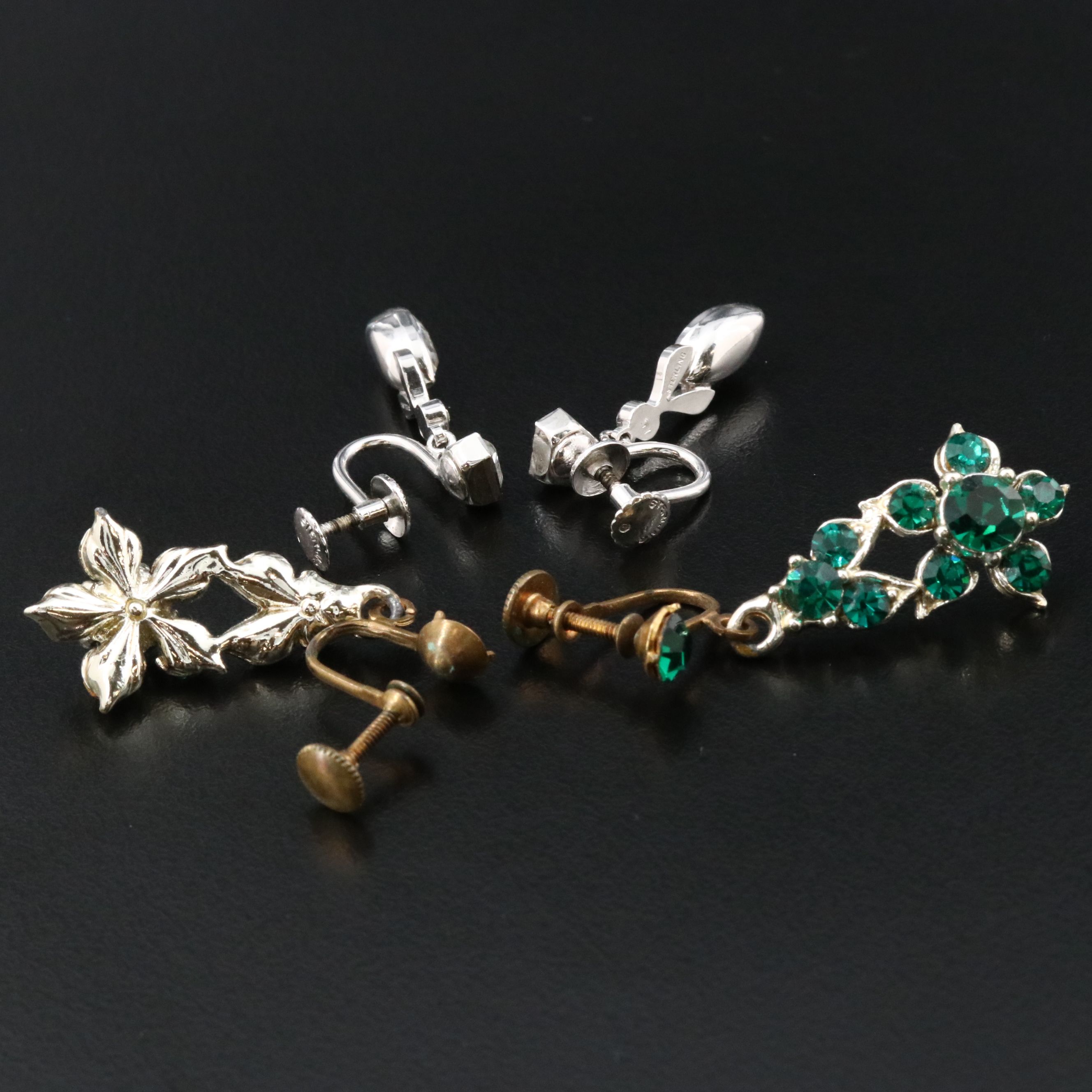 Vintage Rhinestone Jewelry Featuring Sterling Earrings
