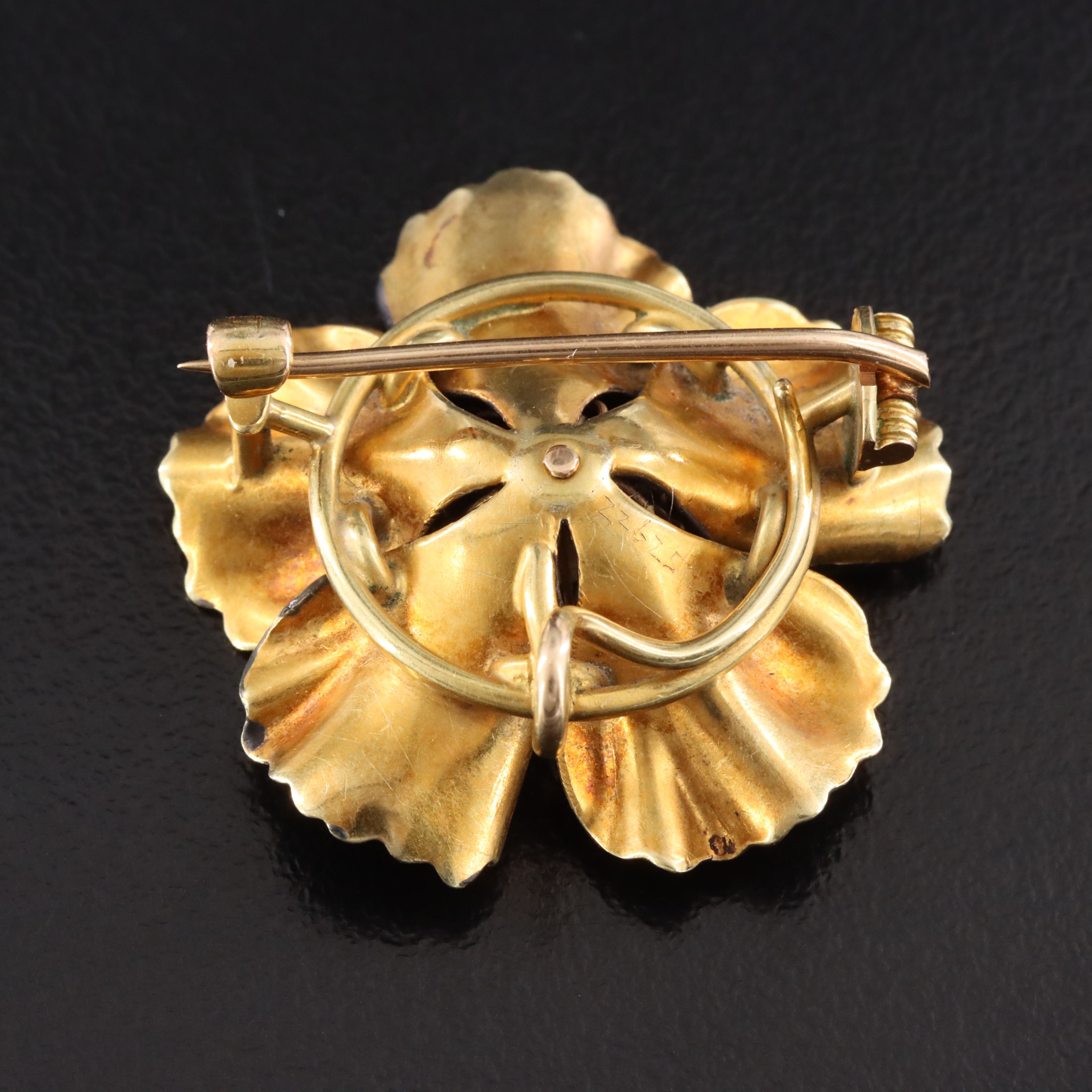 A.J. Hedges & Co 14K Pearl, Glass and Enamel Converter Brooch, Early 1900s