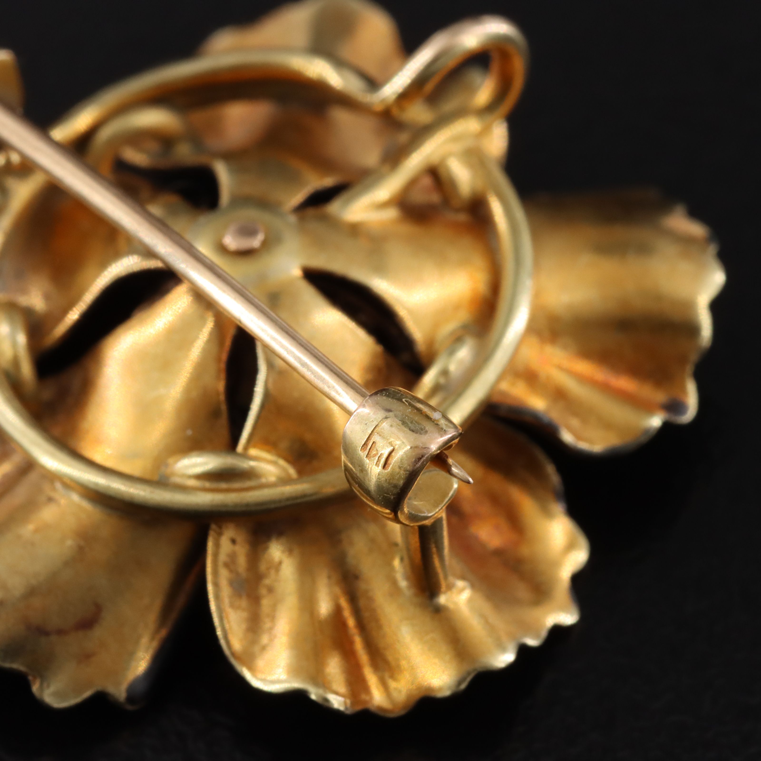 A.J. Hedges & Co 14K Pearl, Glass and Enamel Converter Brooch, Early 1900s