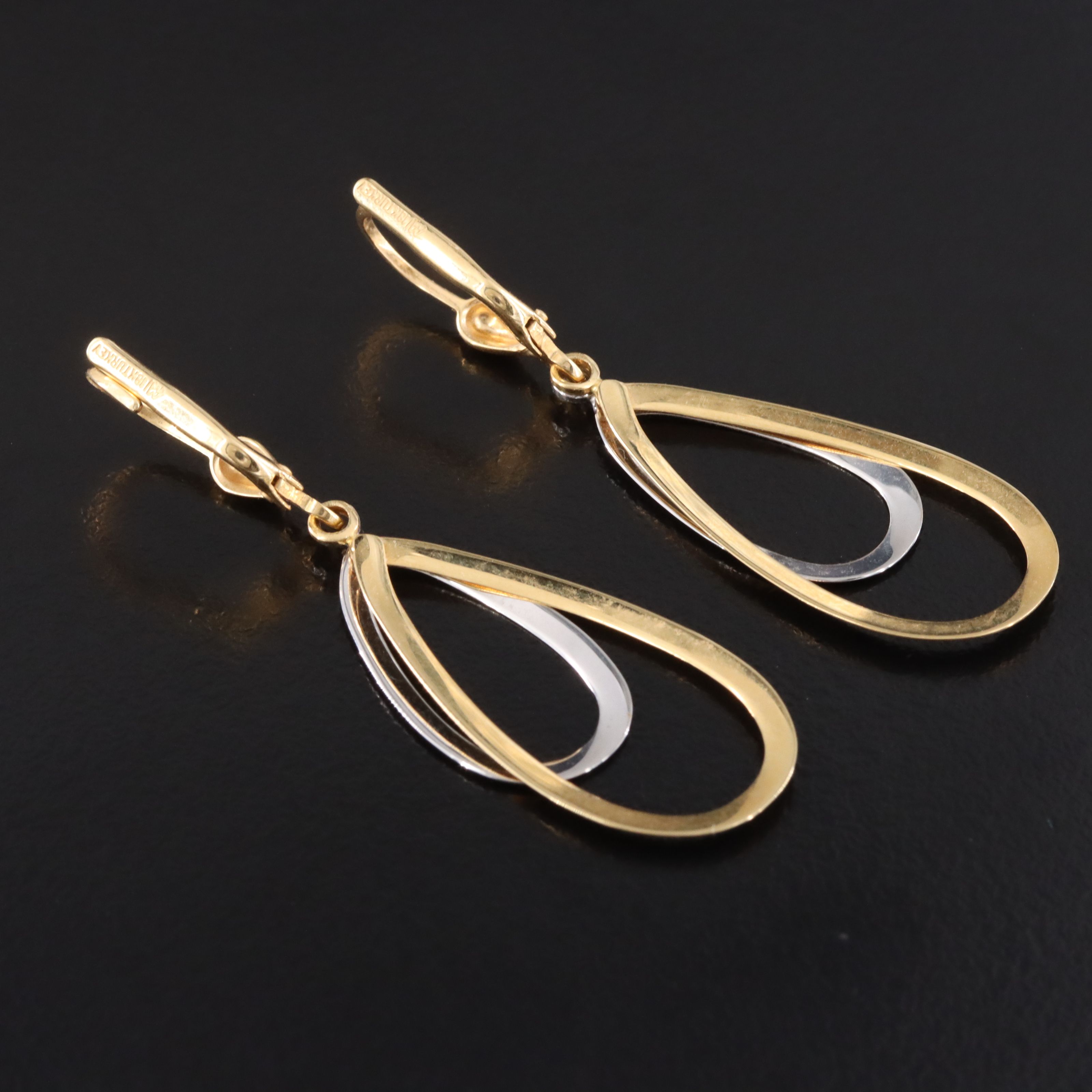18K Two-Tone Double Teardrop Earrings