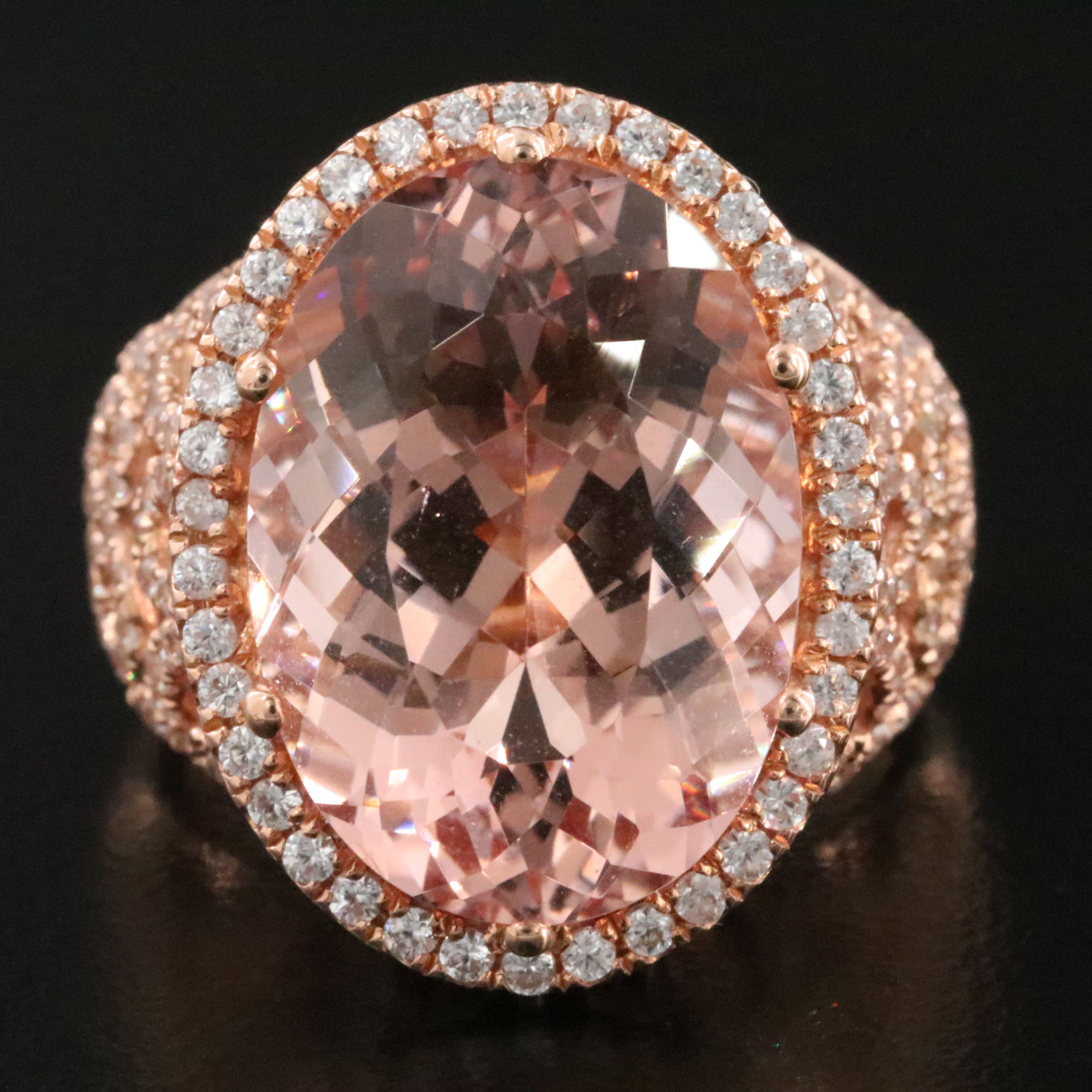 14K Rose Gold 12.84 CT Morganite and White Zircon Ring