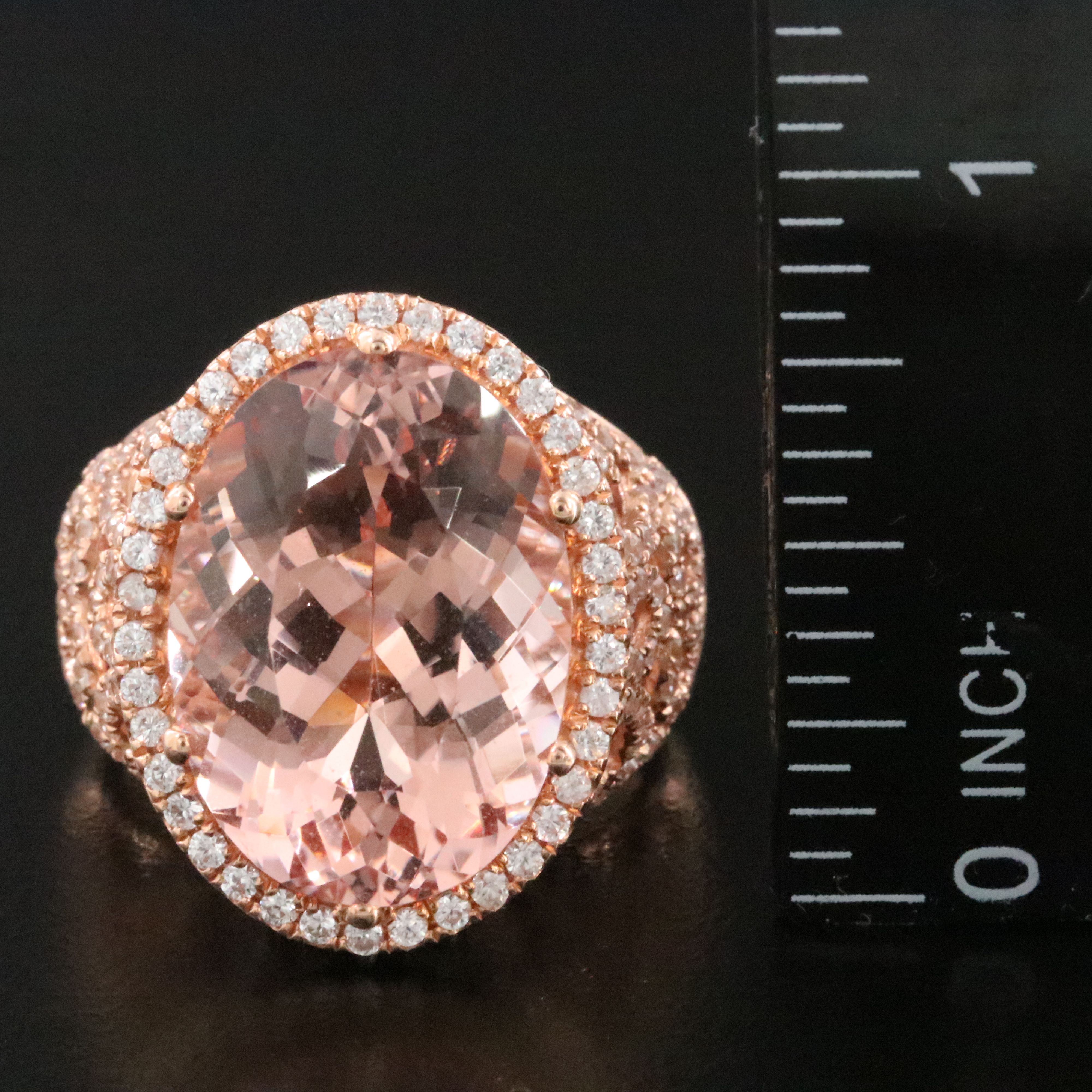 14K Rose Gold 12.84 CT Morganite and White Zircon Ring