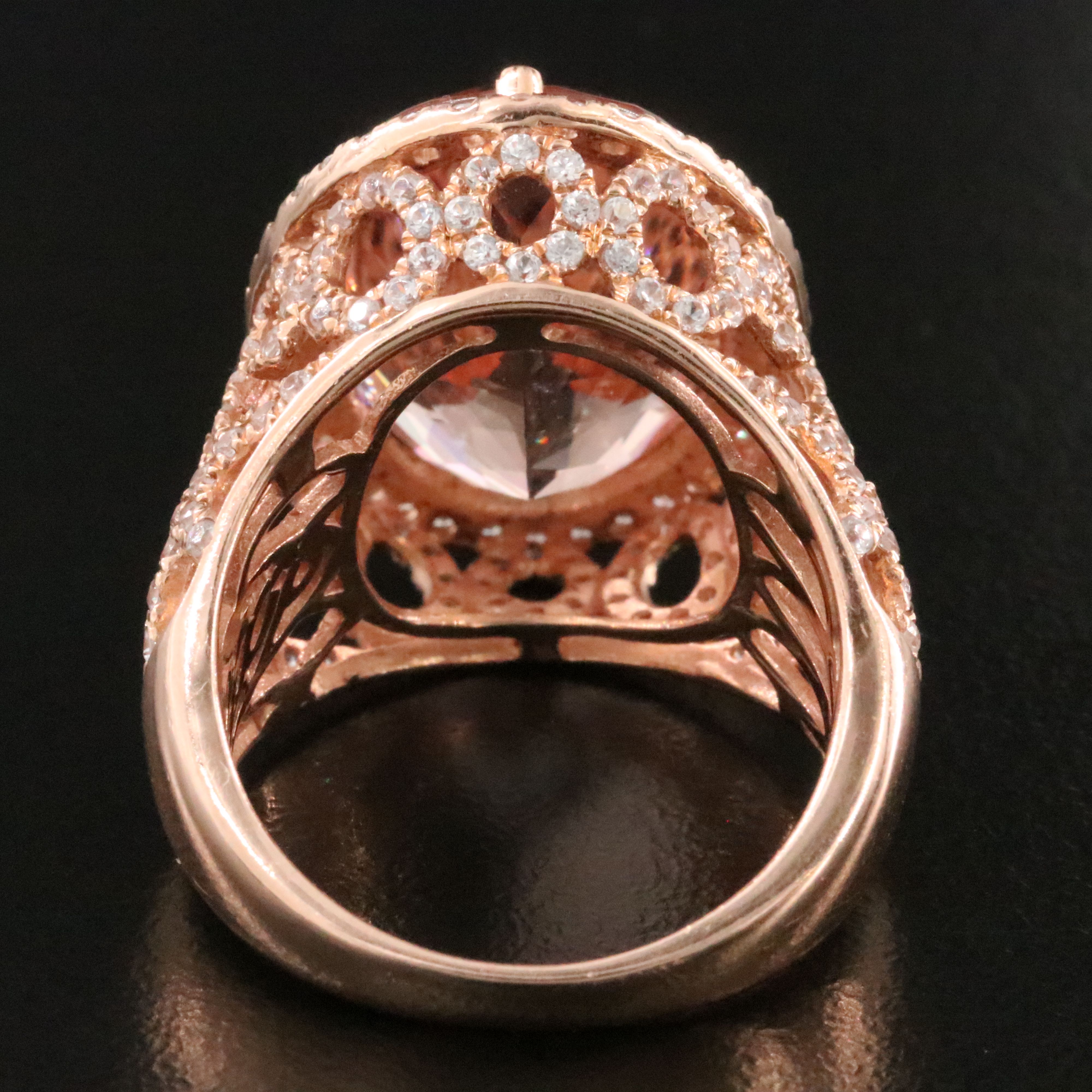 14K Rose Gold 12.84 CT Morganite and White Zircon Ring