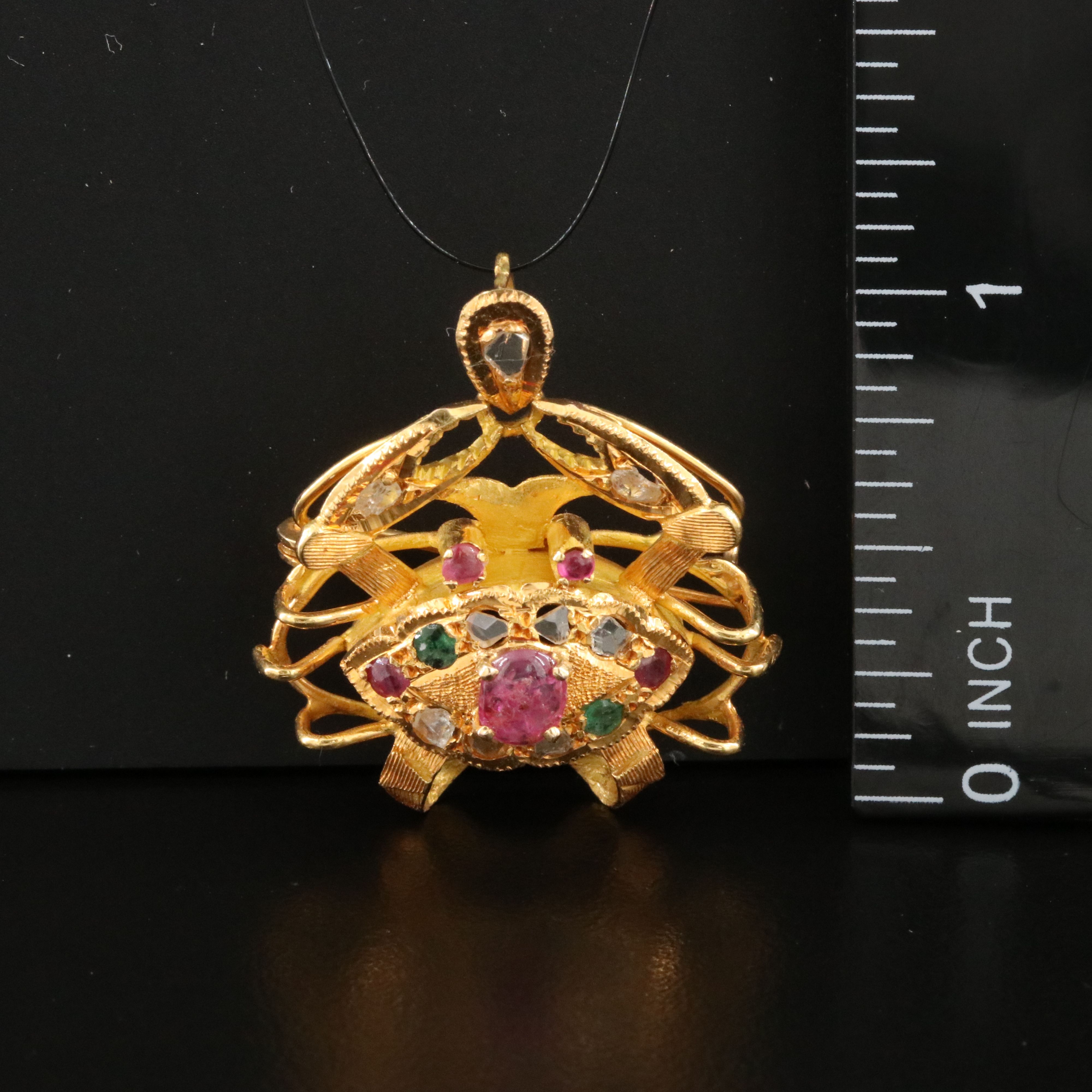 14K Emerald, Ruby and Diamond Crab Converter Brooch