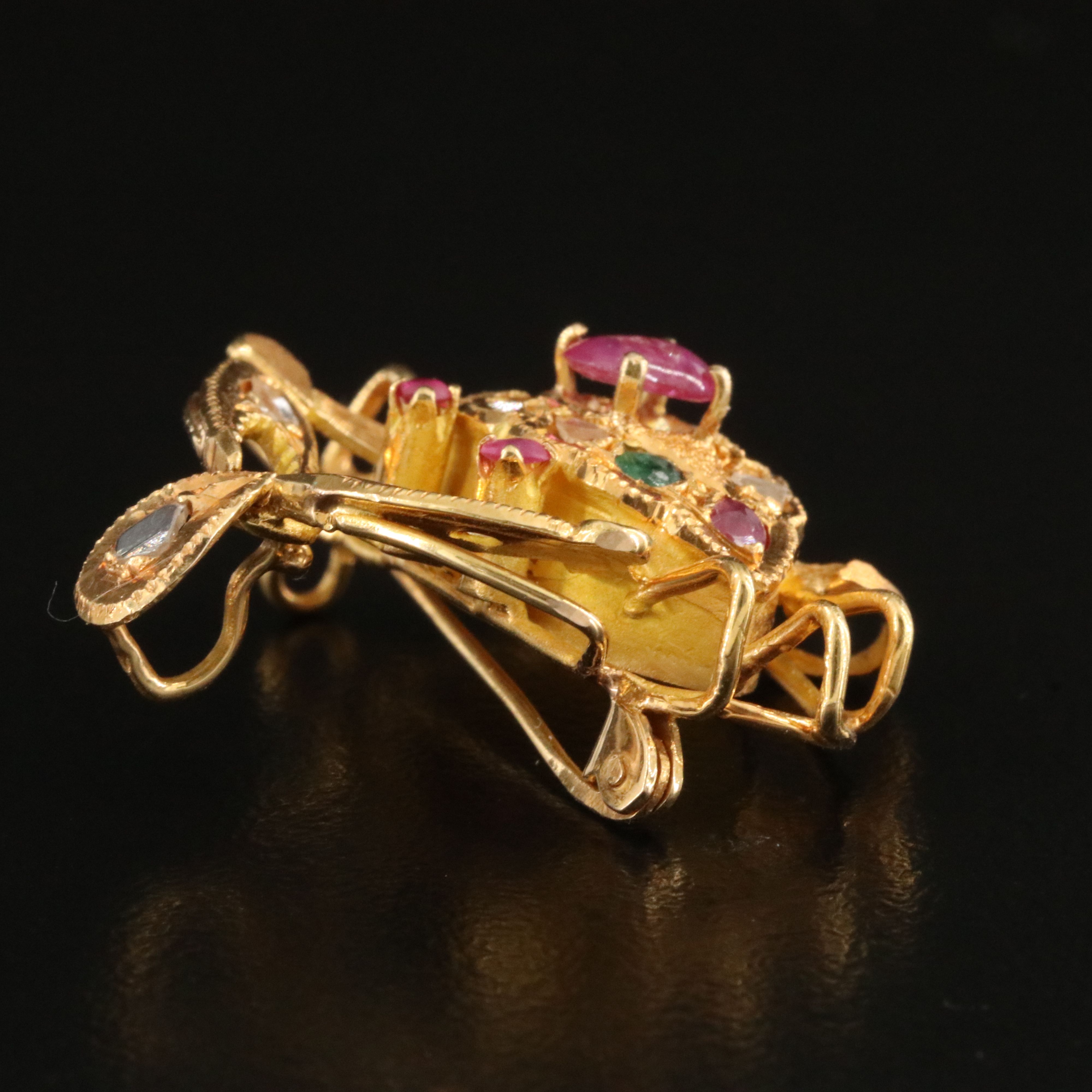 14K Emerald, Ruby and Diamond Crab Converter Brooch