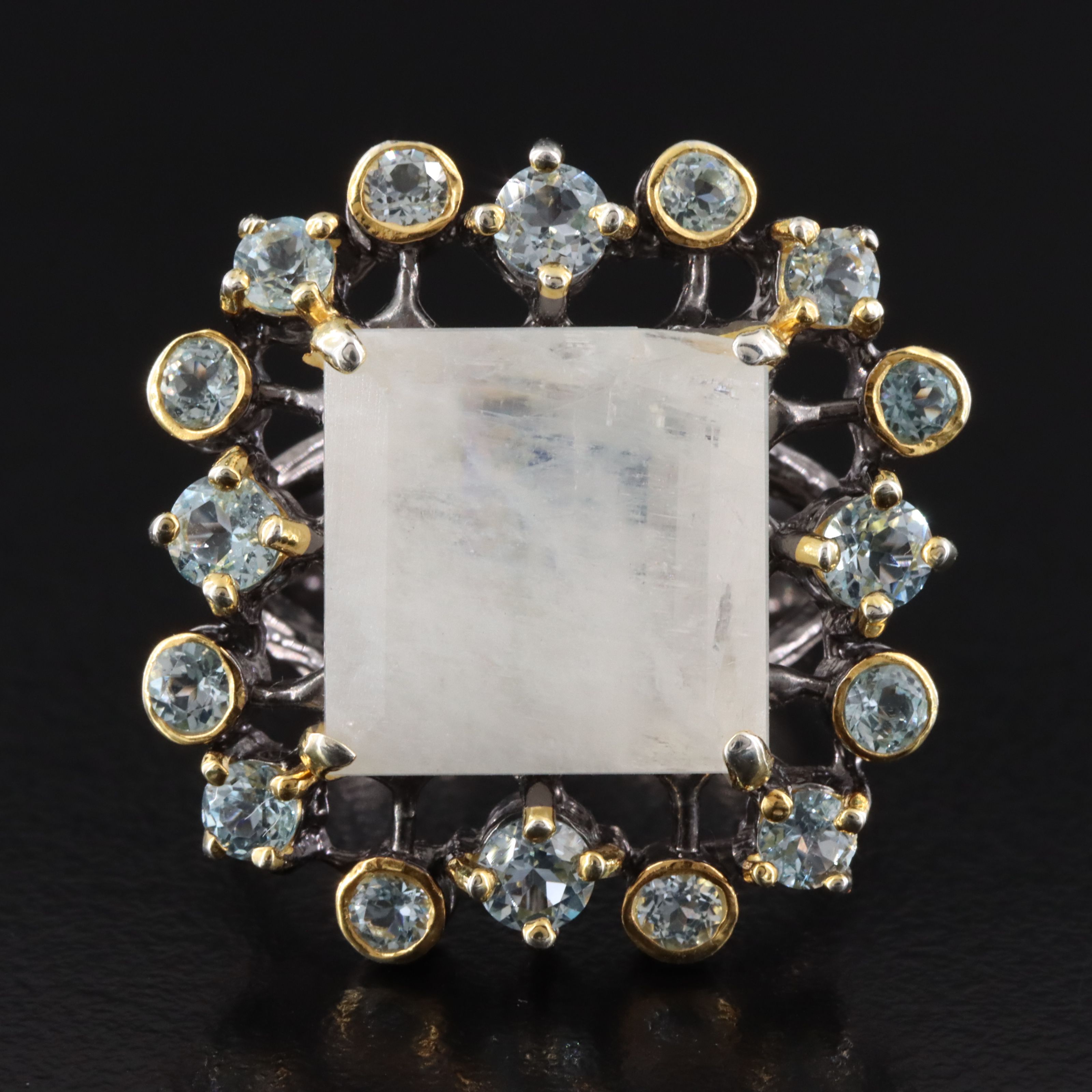 Sterling Moonstone and Topaz Ring