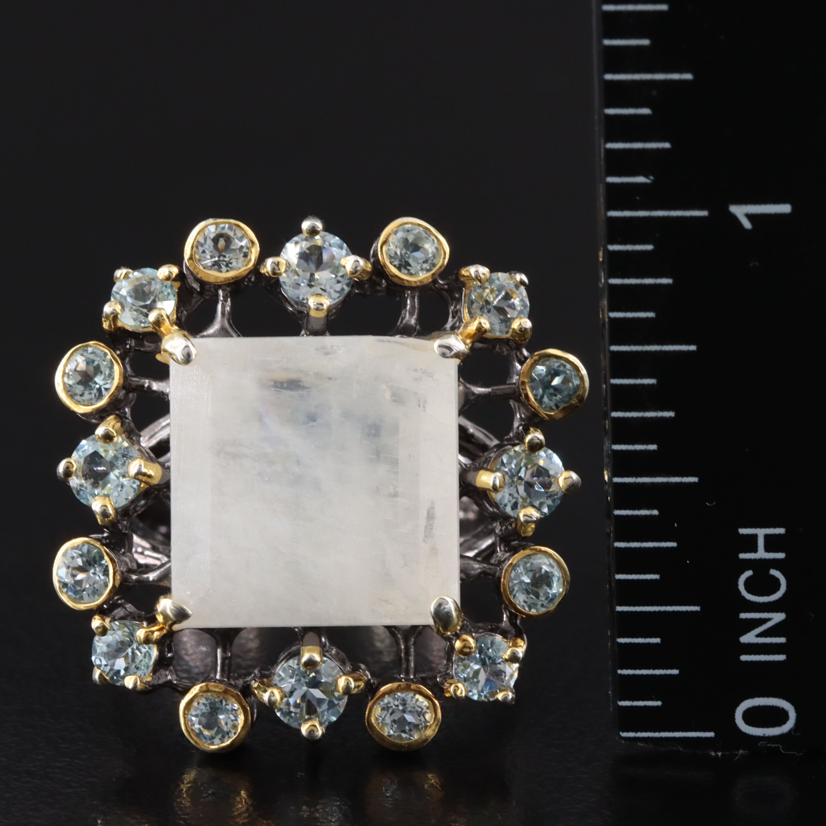 Sterling Moonstone and Topaz Ring