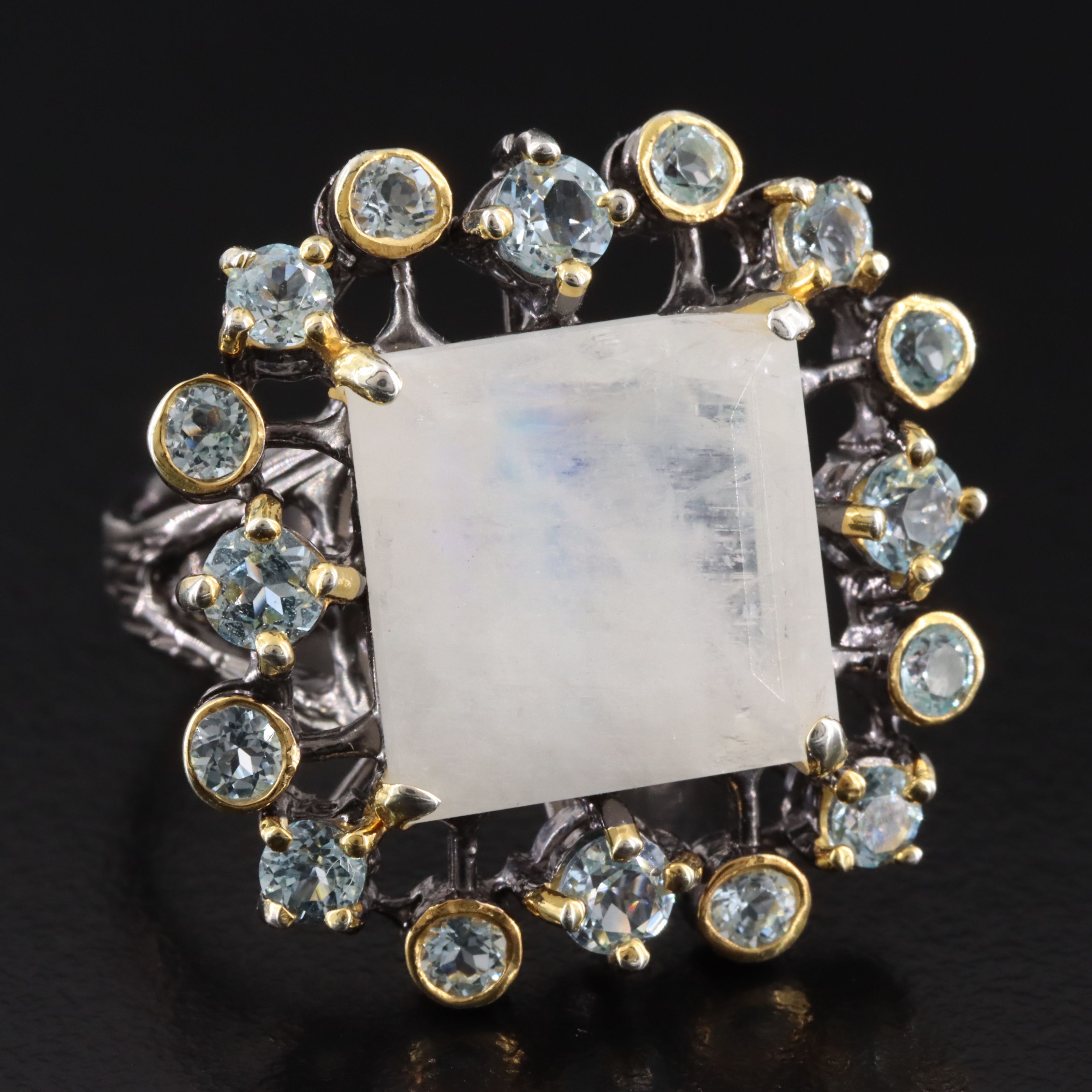 Sterling Moonstone and Topaz Ring