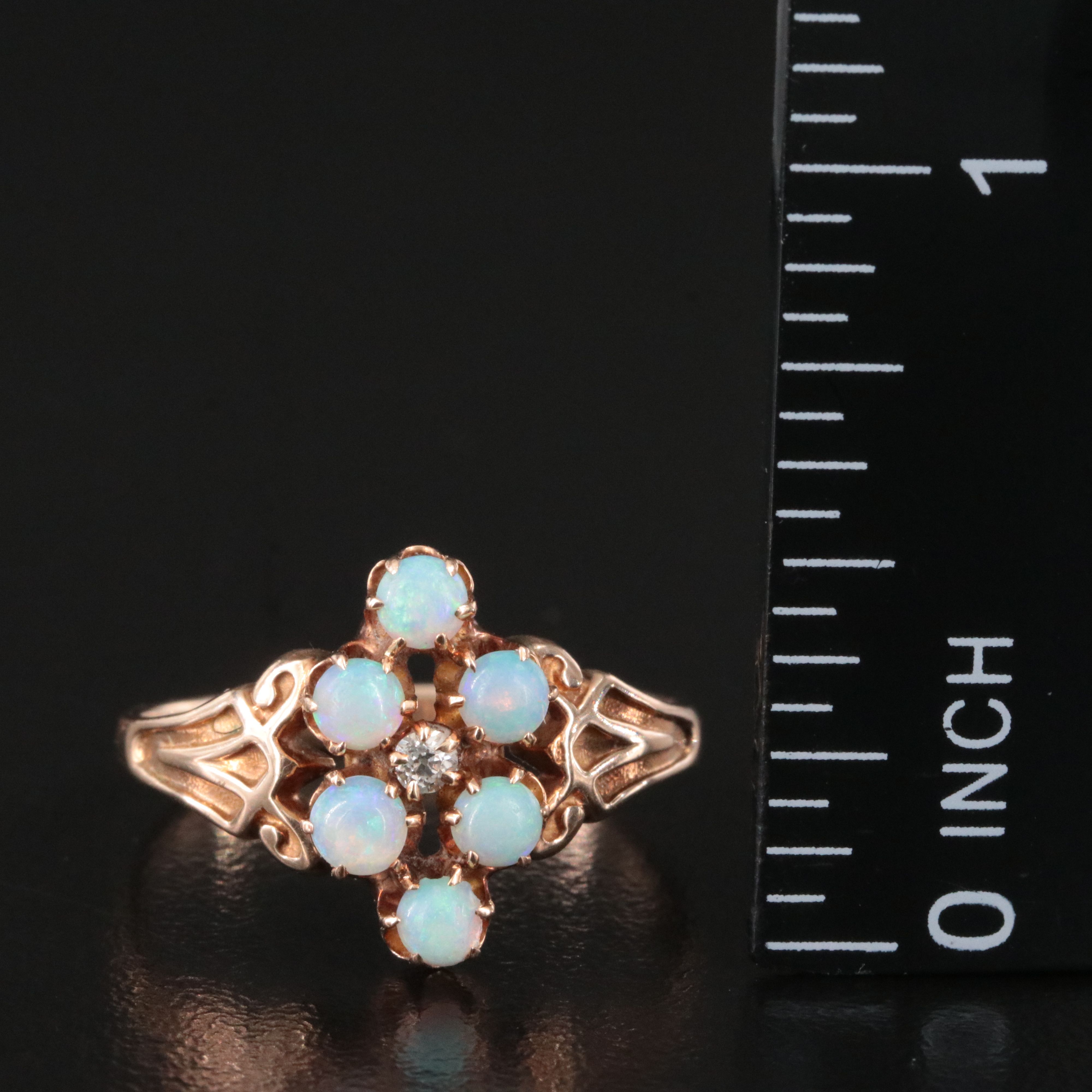 Antique 10K Rose Gold Opal and Diamond Ring