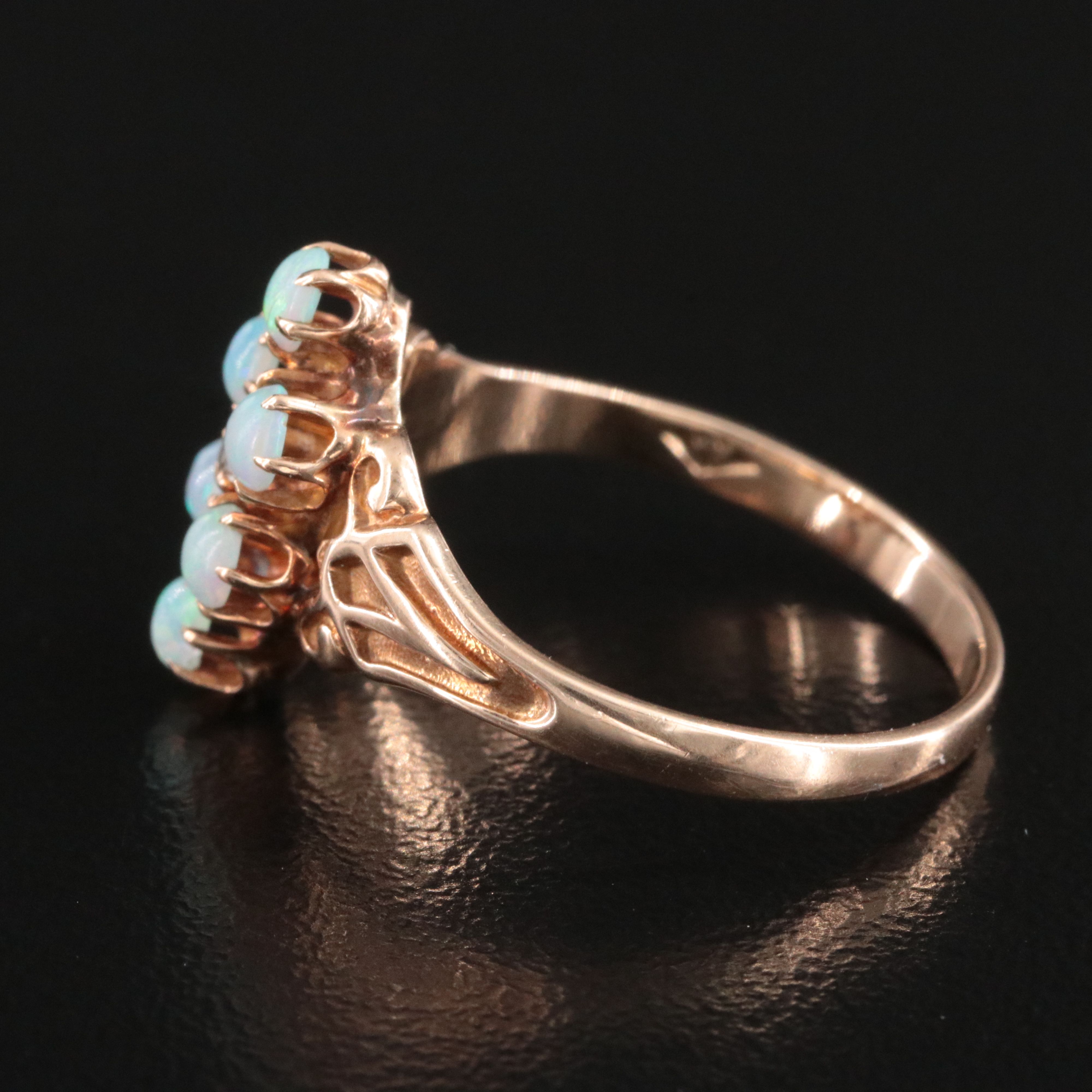 Antique 10K Rose Gold Opal and Diamond Ring