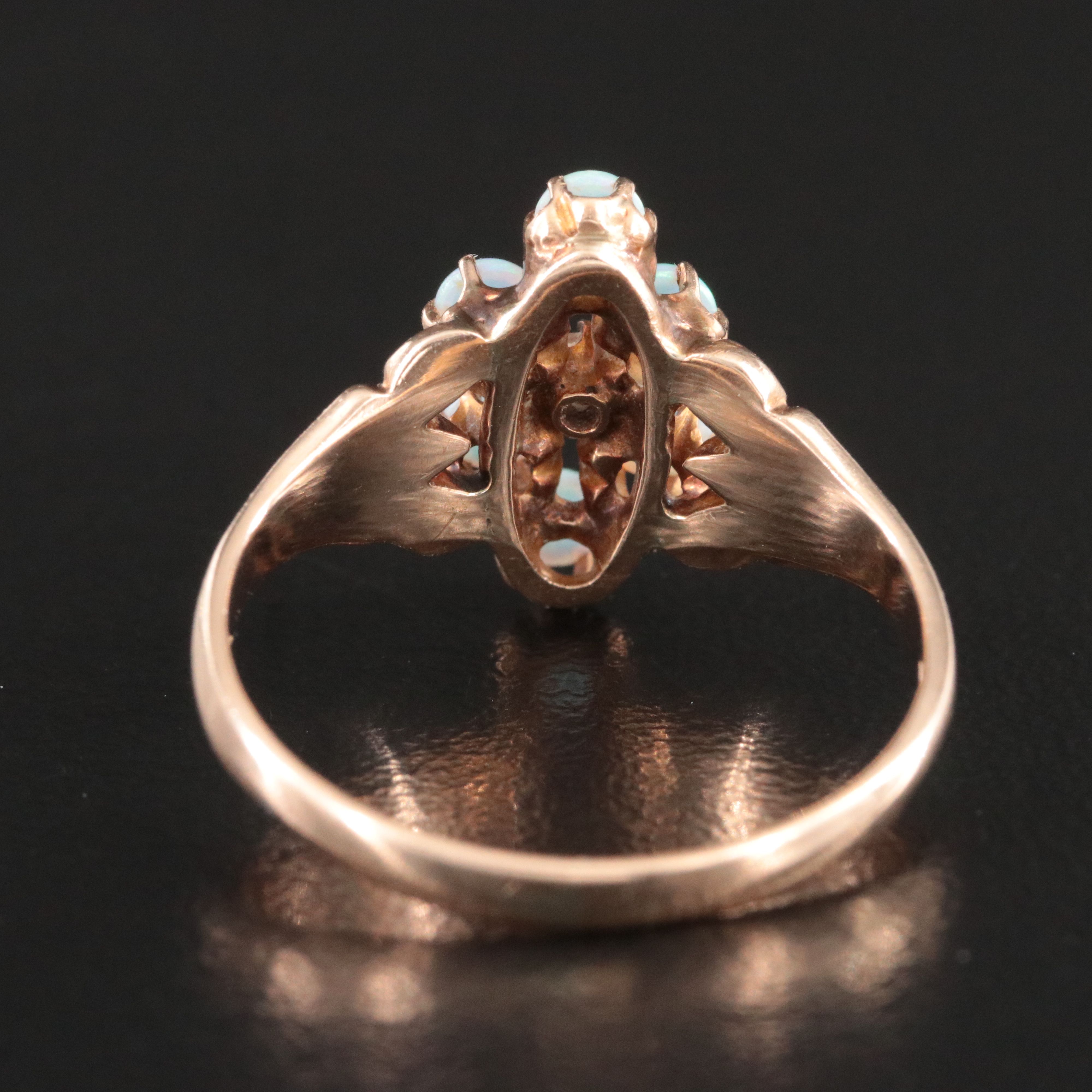 Antique 10K Rose Gold Opal and Diamond Ring