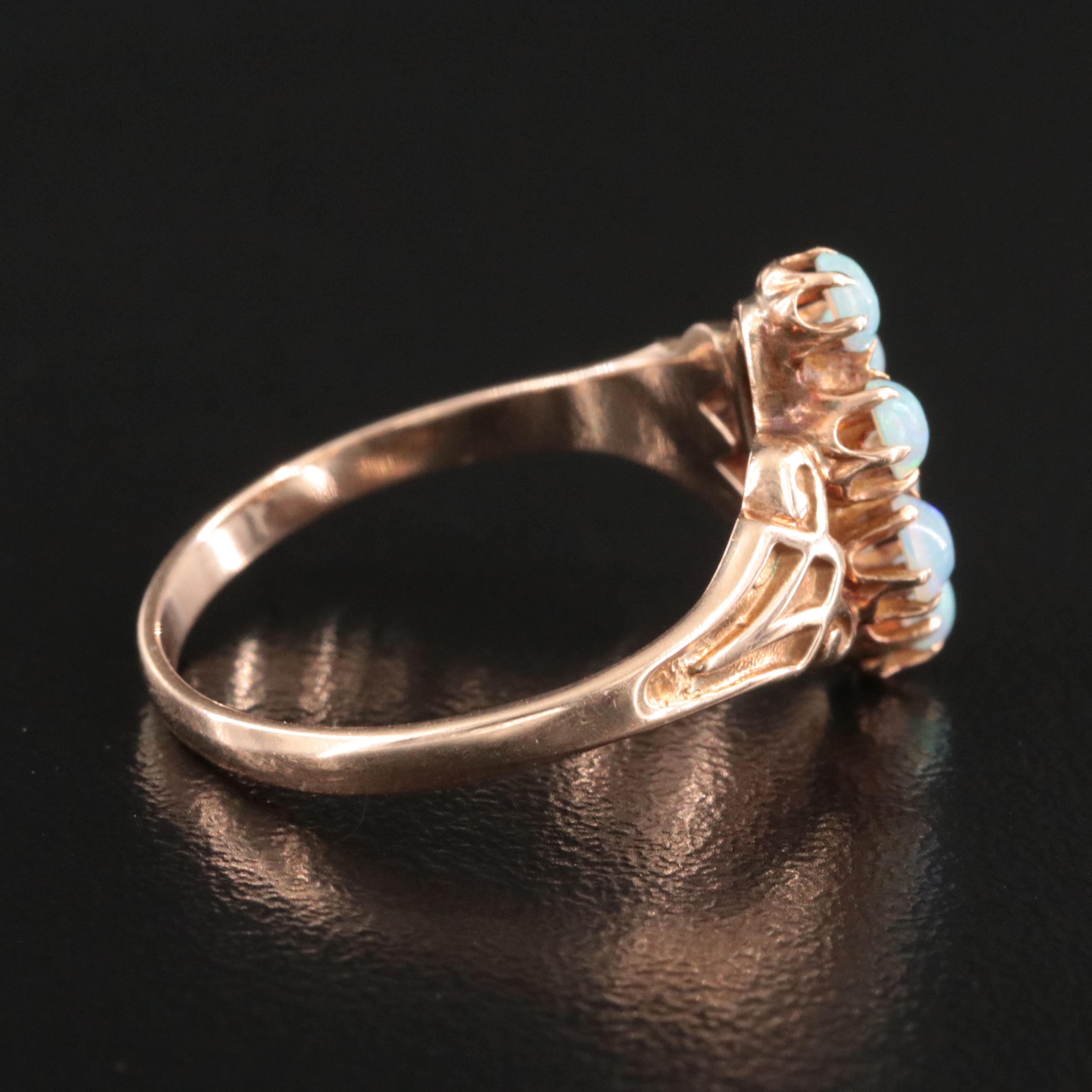 Antique 10K Rose Gold Opal and Diamond Ring