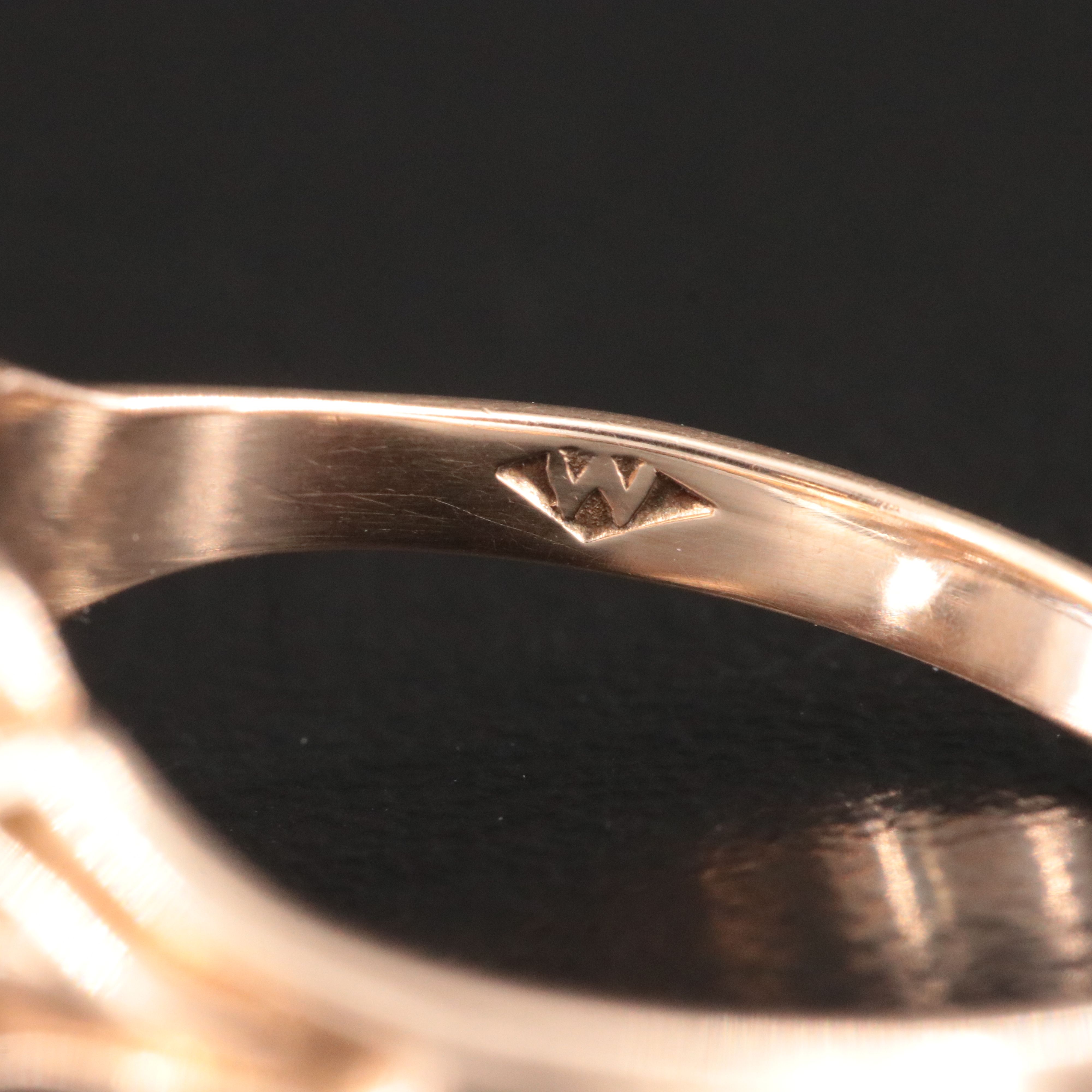 Antique 10K Rose Gold Opal and Diamond Ring